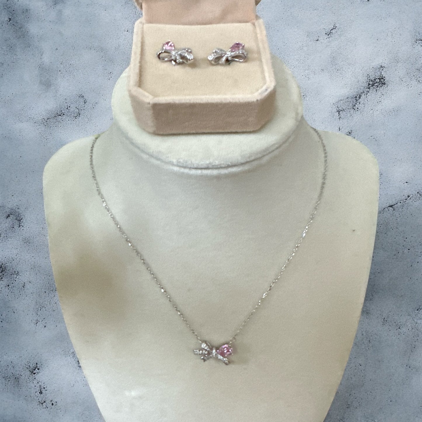 Elegant Pink & White Ribbon Necklace