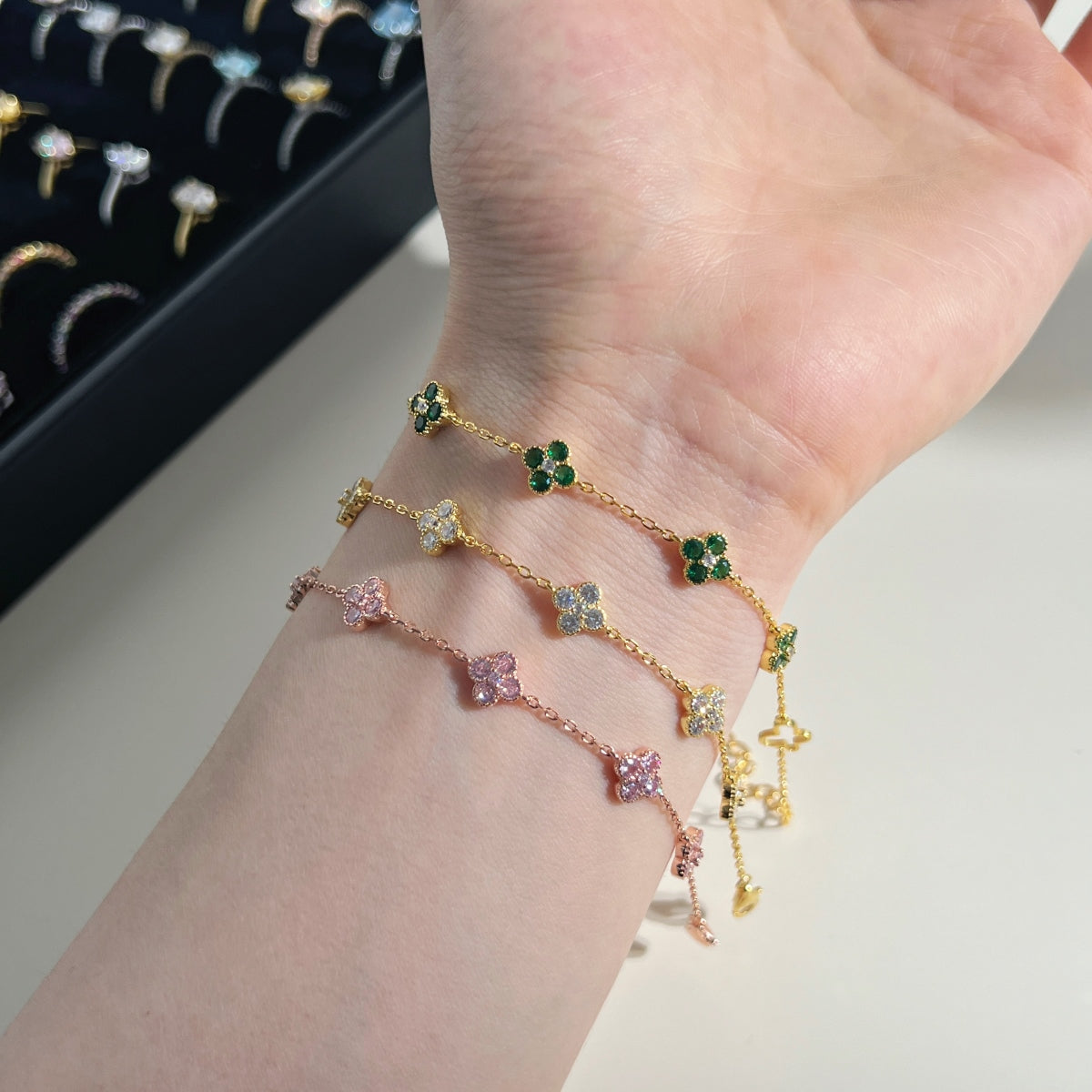 "Golden Petals" Clover Bracelet Dainty Luck. Lasting Shine.