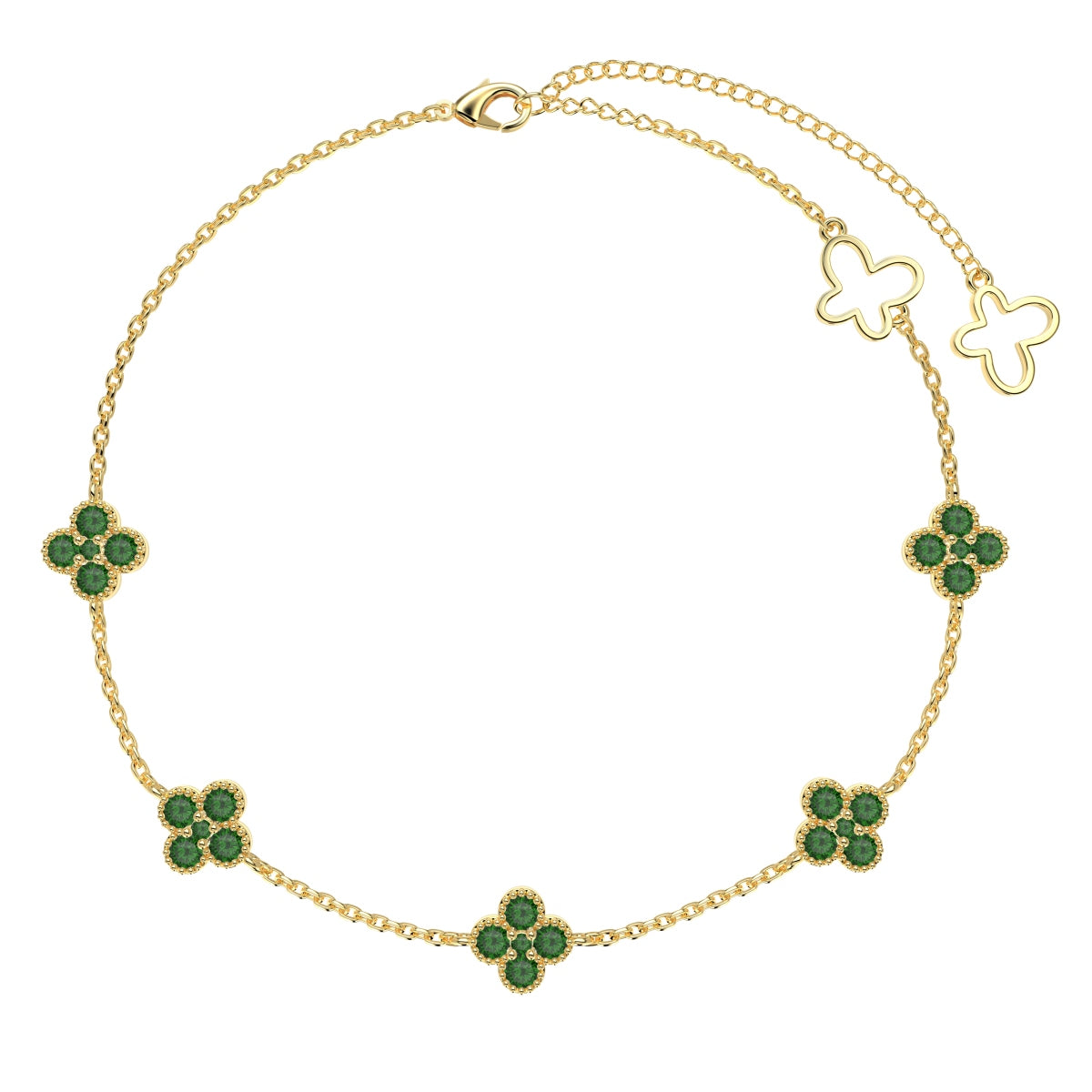 Verdelle Clover Drop Anklet 925 Sterling Silver | 18K Gold Plating | CZ Accent