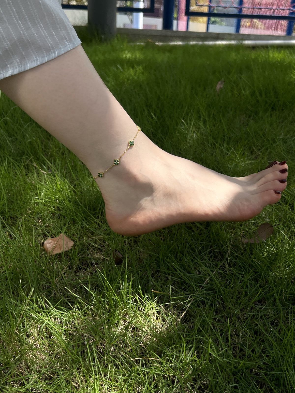 Verdelle Clover Drop Anklet 925 Sterling Silver | 18K Gold Plating | CZ Accent