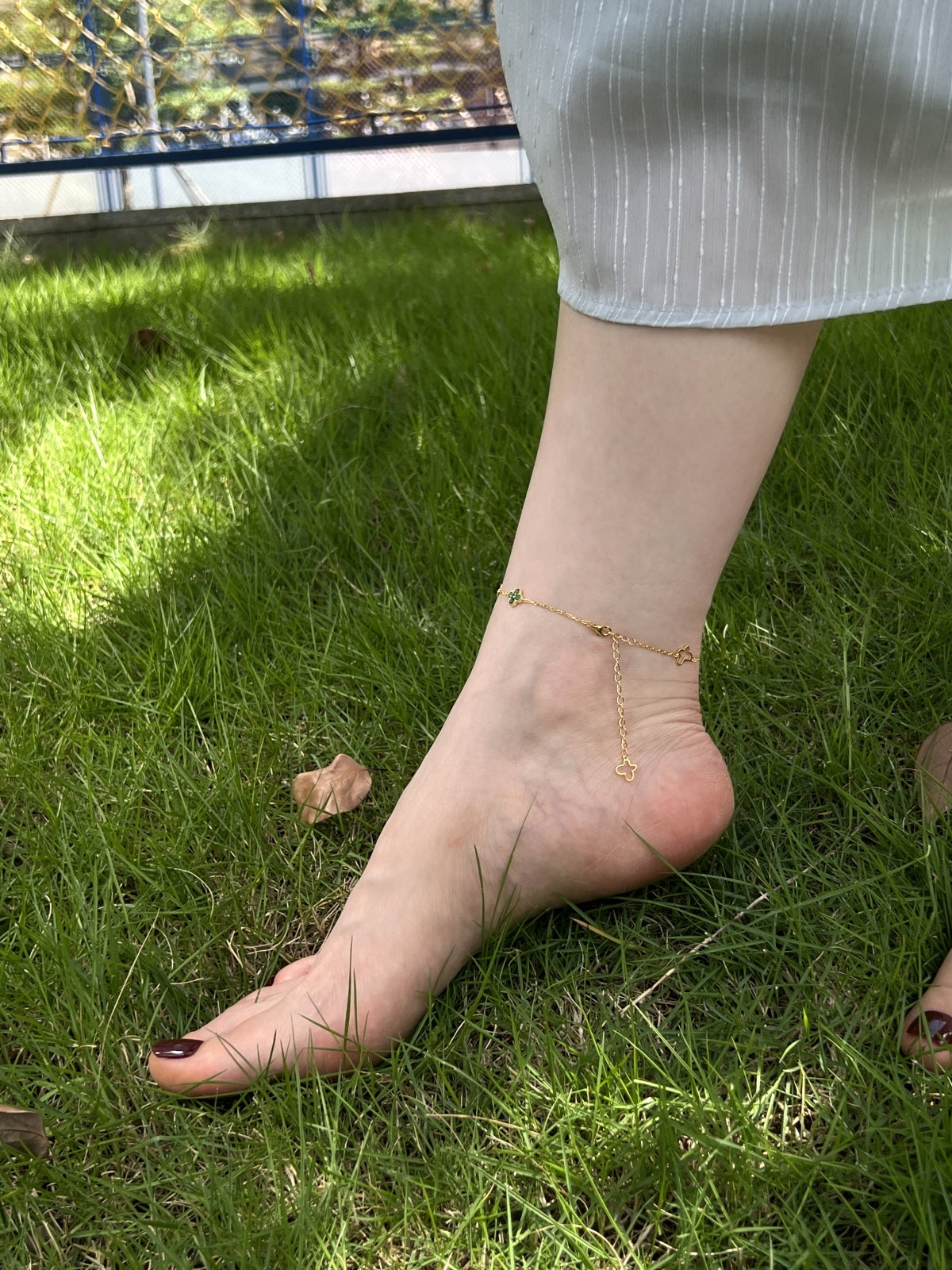 Verdelle Clover Drop Anklet 925 Sterling Silver | 18K Gold Plating | CZ Accent