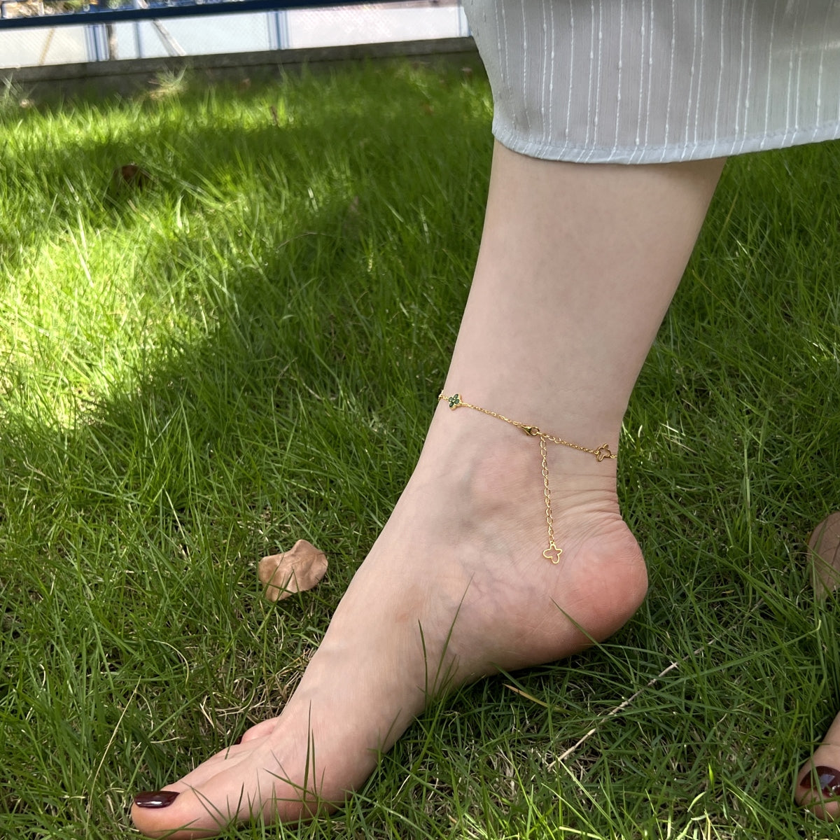 Verdelle Clover Drop Anklet 925 Sterling Silver | 18K Gold Plating | CZ Accent