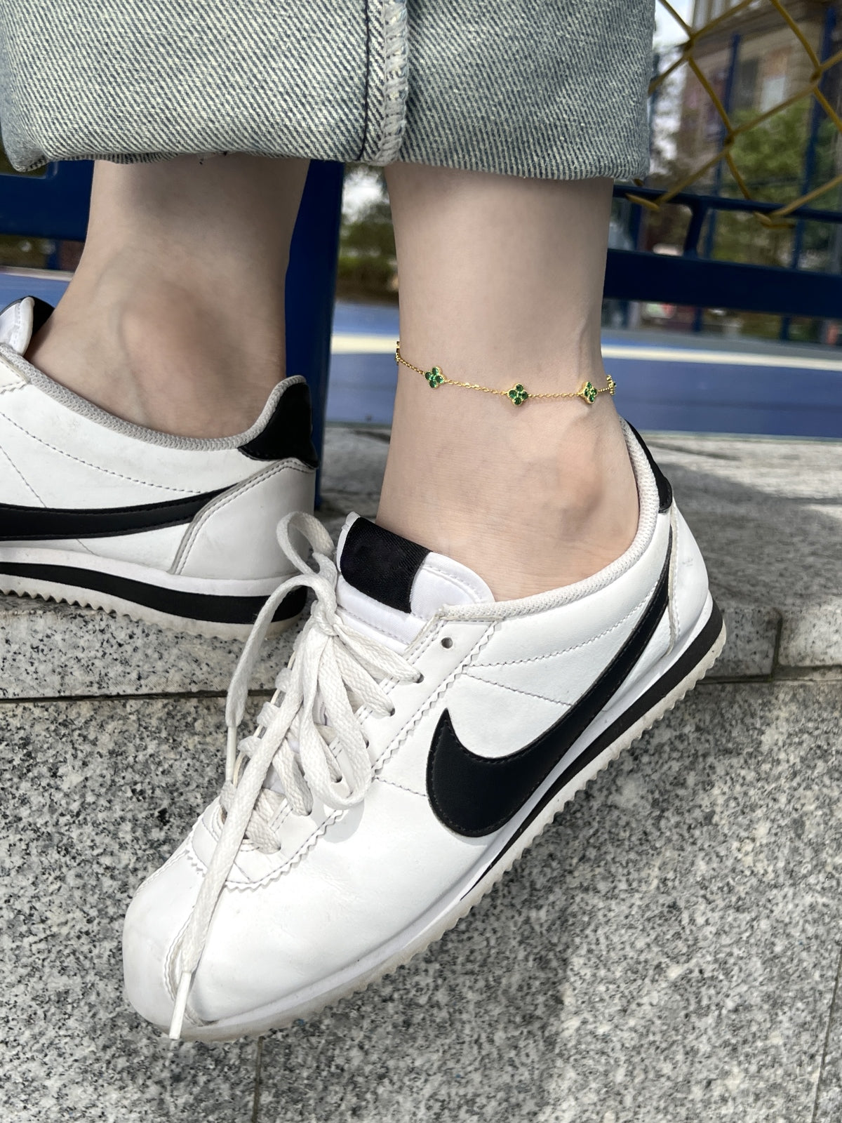Verdelle Clover Drop Anklet 925 Sterling Silver | 18K Gold Plating | CZ Accent