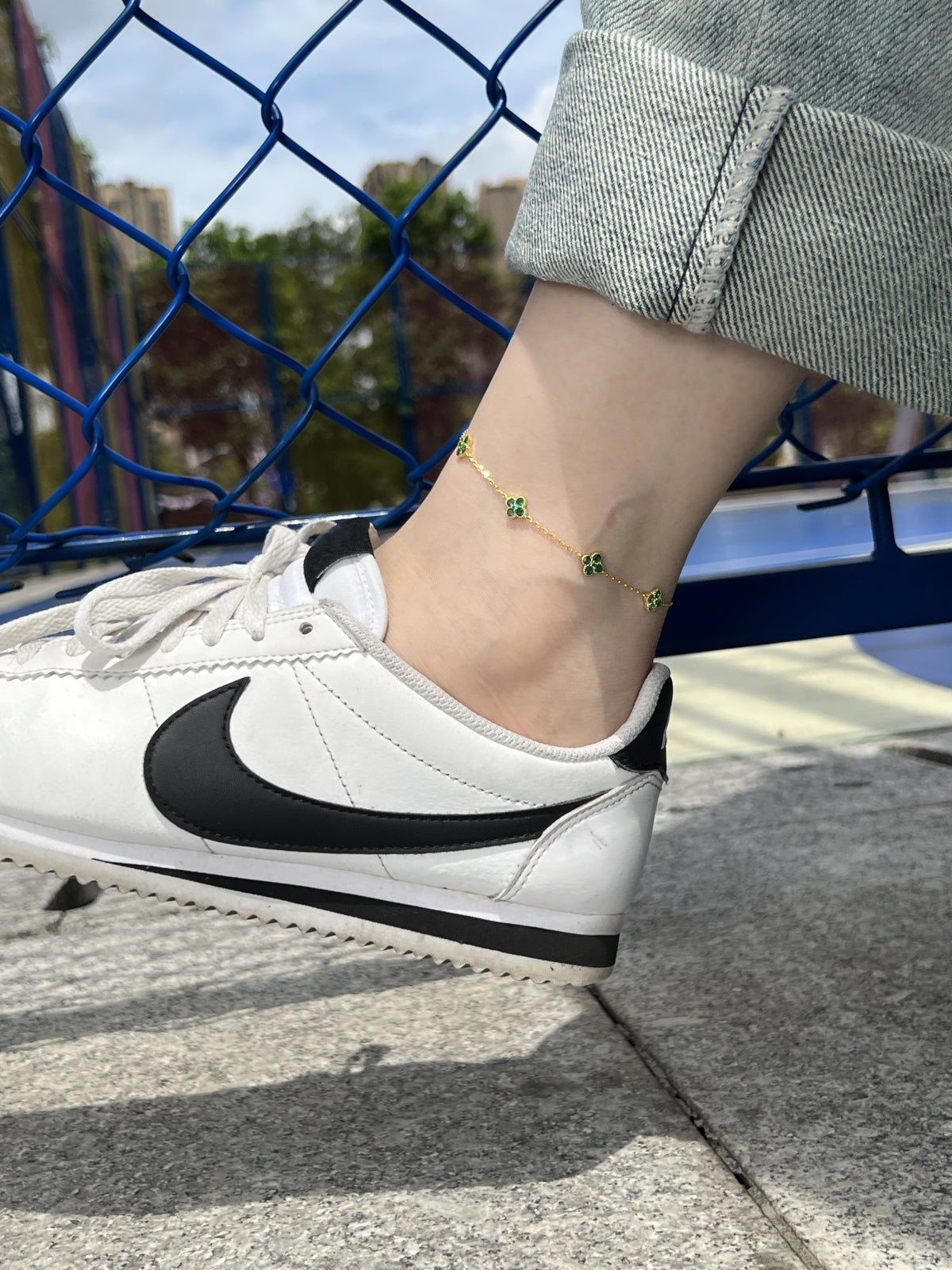 Verdelle Clover Drop Anklet 925 Sterling Silver | 18K Gold Plating | CZ Accent