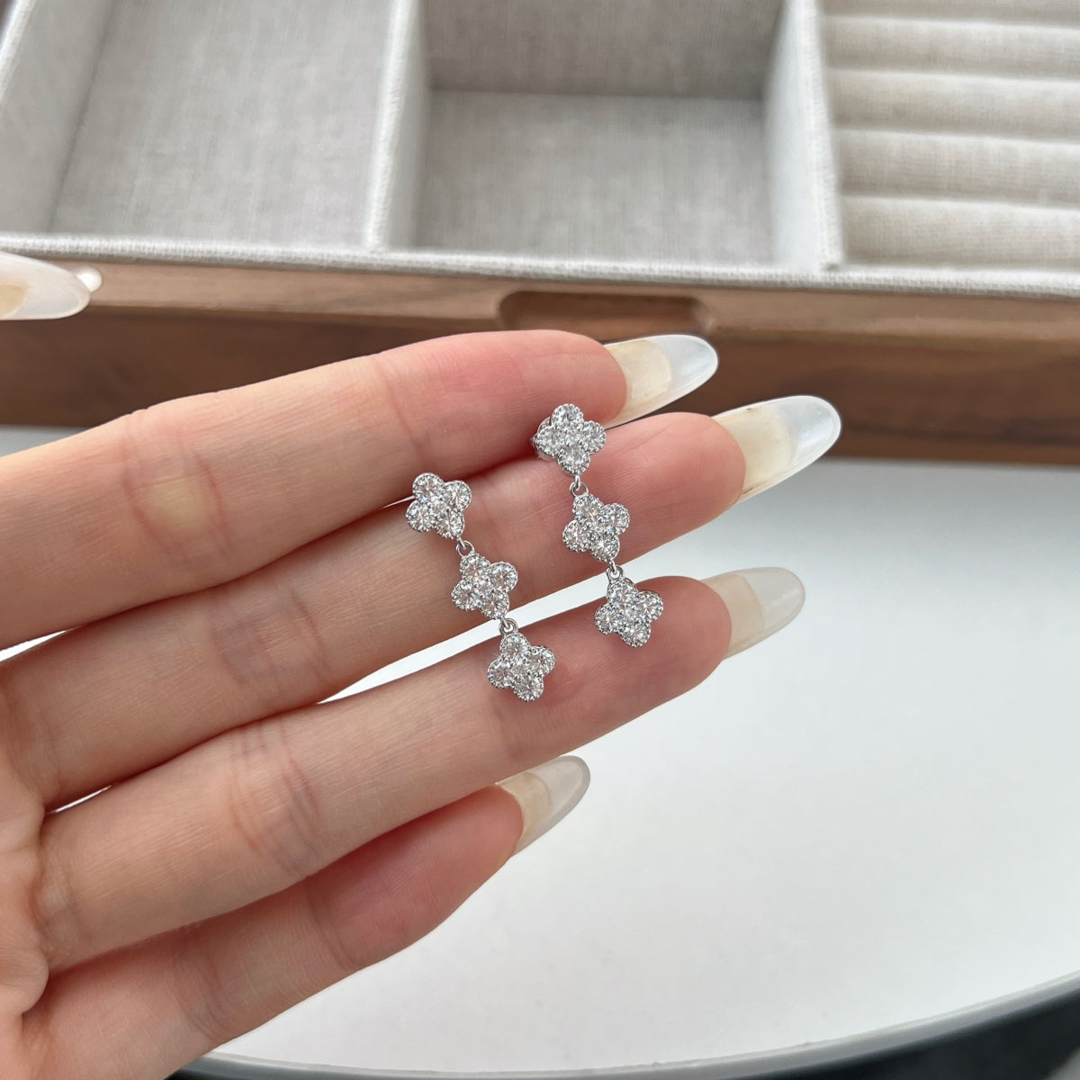 Cloverline Drop Earrings 925 Sterling Silver | Rhodium Plated | 2.5 mm CZ Stones