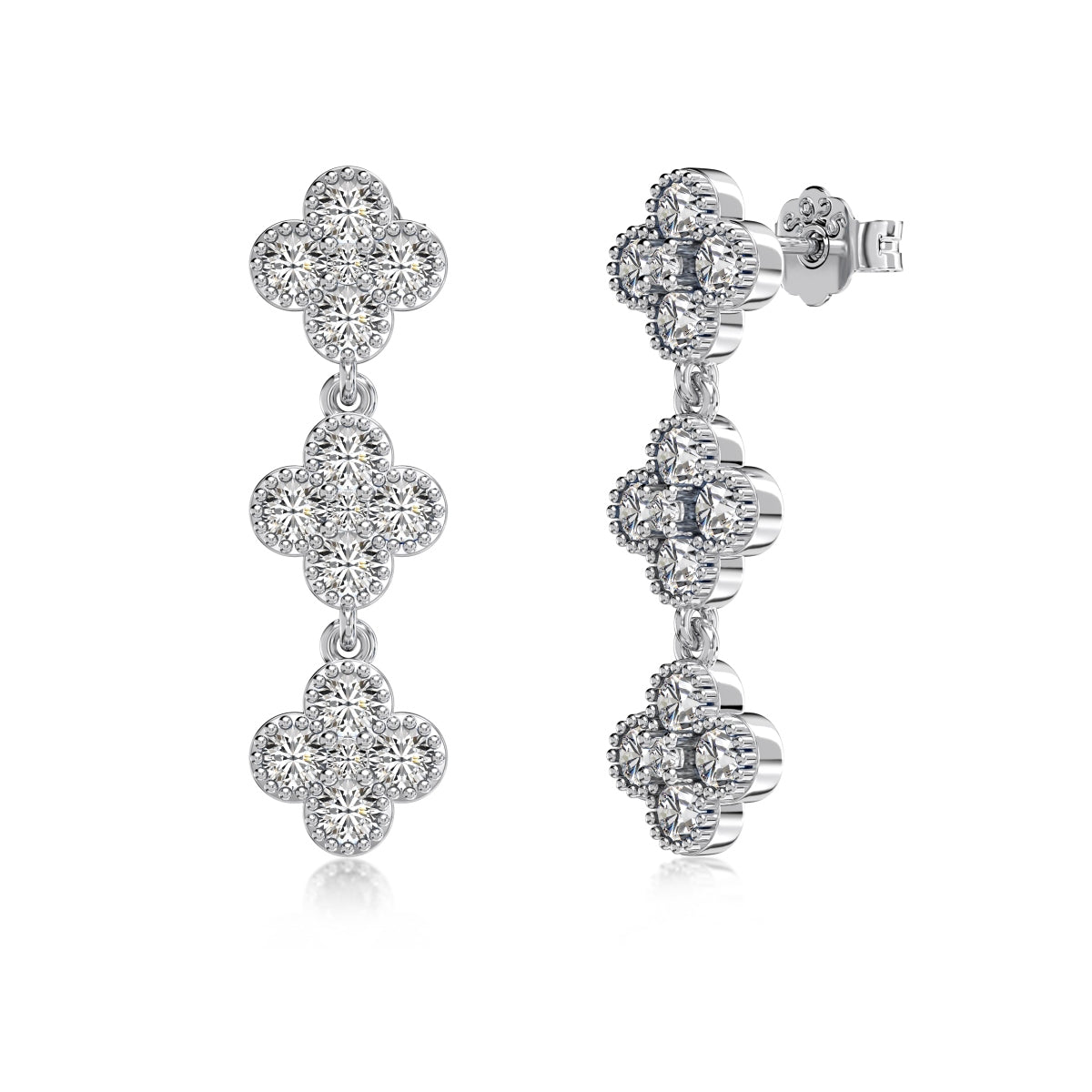 Cloverline Drop Earrings 925 Sterling Silver | Rhodium Plated | 2.5 mm CZ Stones