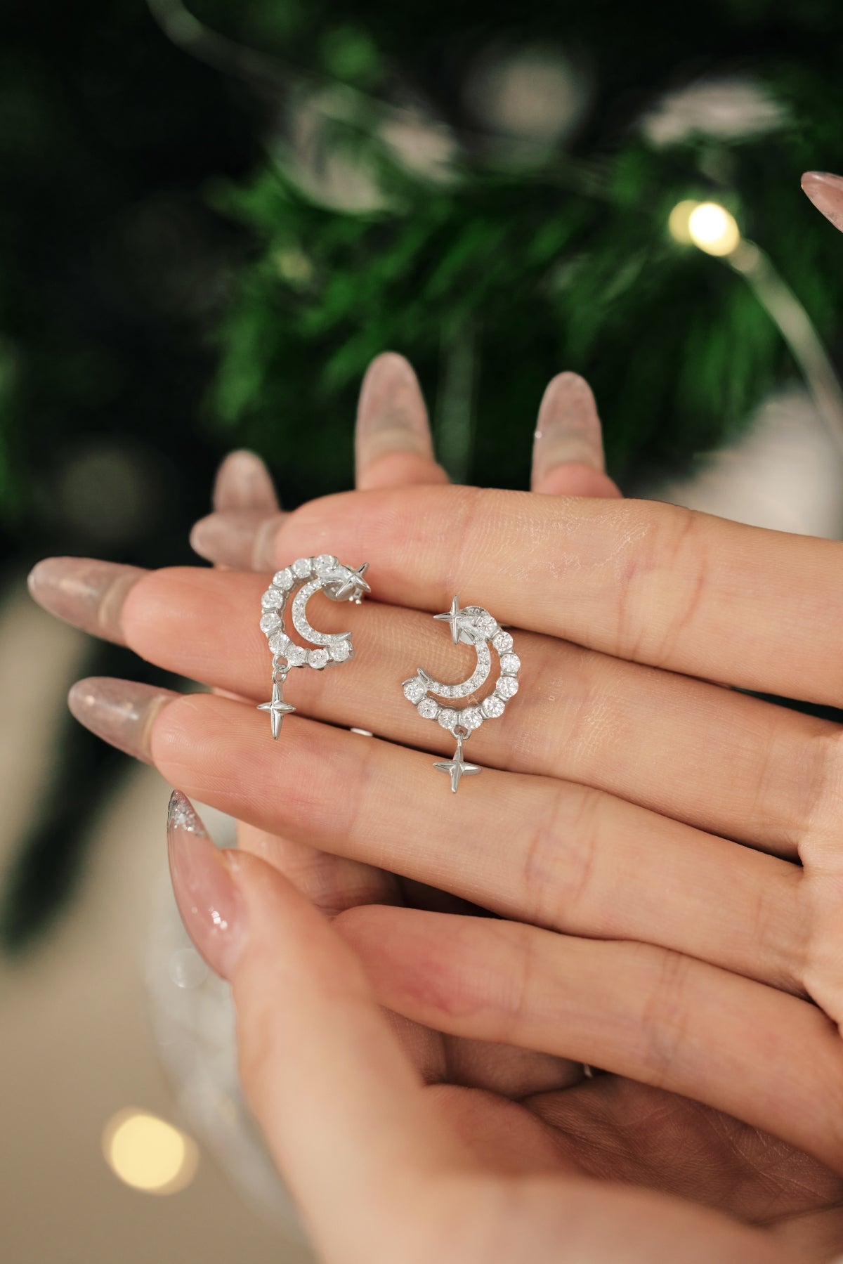 "Starlit Crescent" Drop Earrings A Glimmer of Night. A Whisper of Magic.