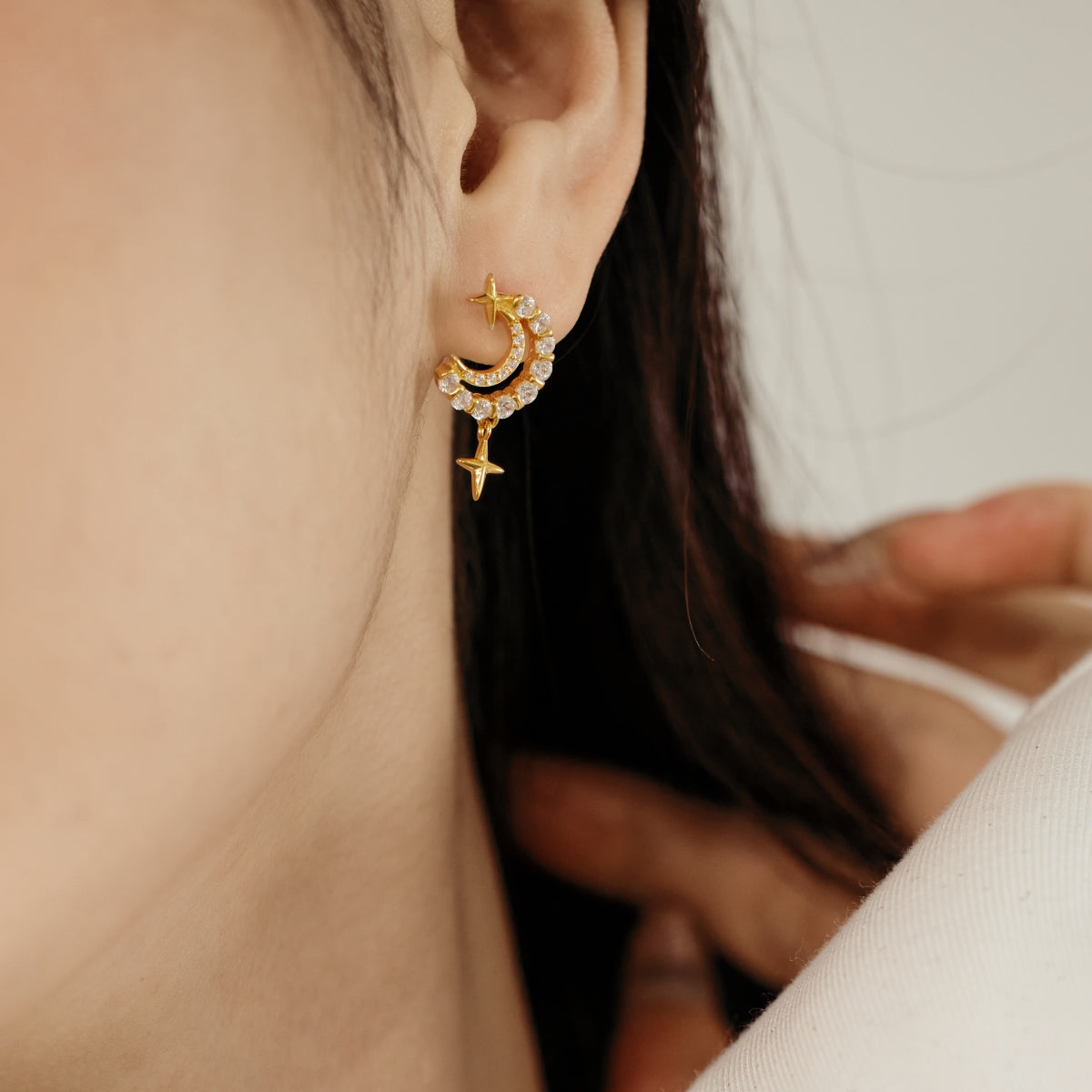 "Starlit Crescent" Drop Earrings A Glimmer of Night. A Whisper of Magic.