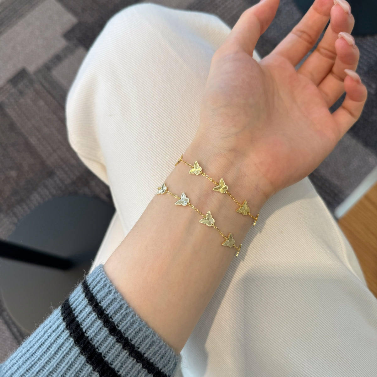 Golden Flutter: 18K Gold-Plated Butterfly Charm Bracelet