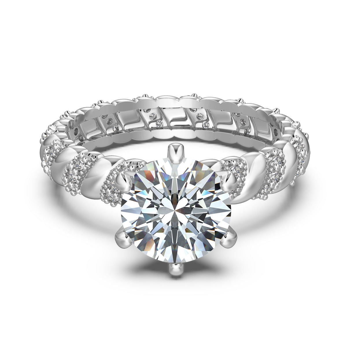 Audrey Luxe – The 2-Carat Moissanite Solitaire Ring in Rhodium-Plated Silver