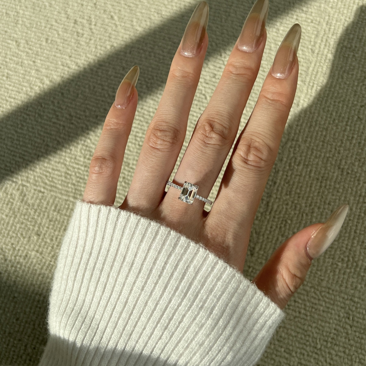 “Venice” Emerald-Cut Moissanite Pavé Ring
