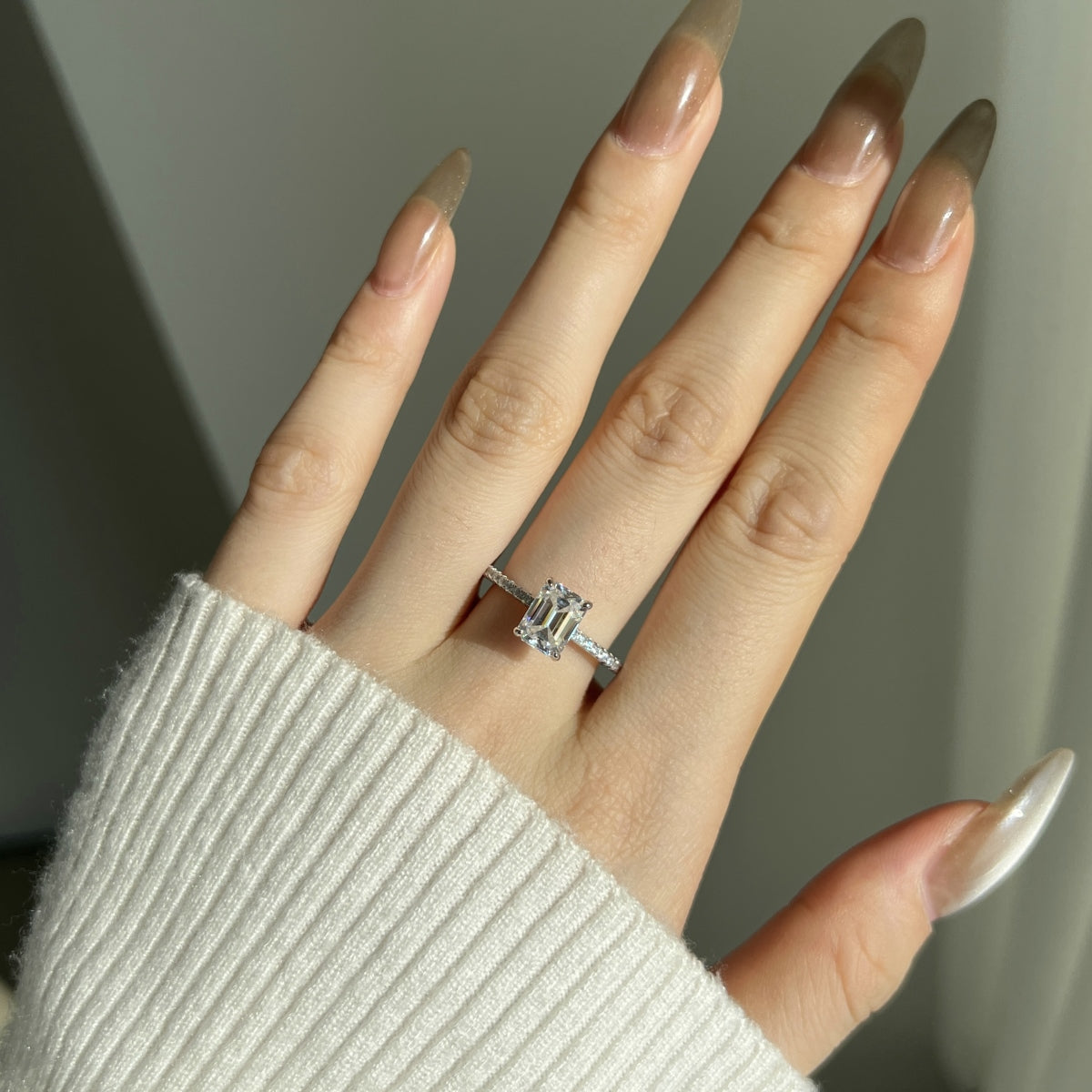 “Venice” Emerald-Cut Moissanite Pavé Ring