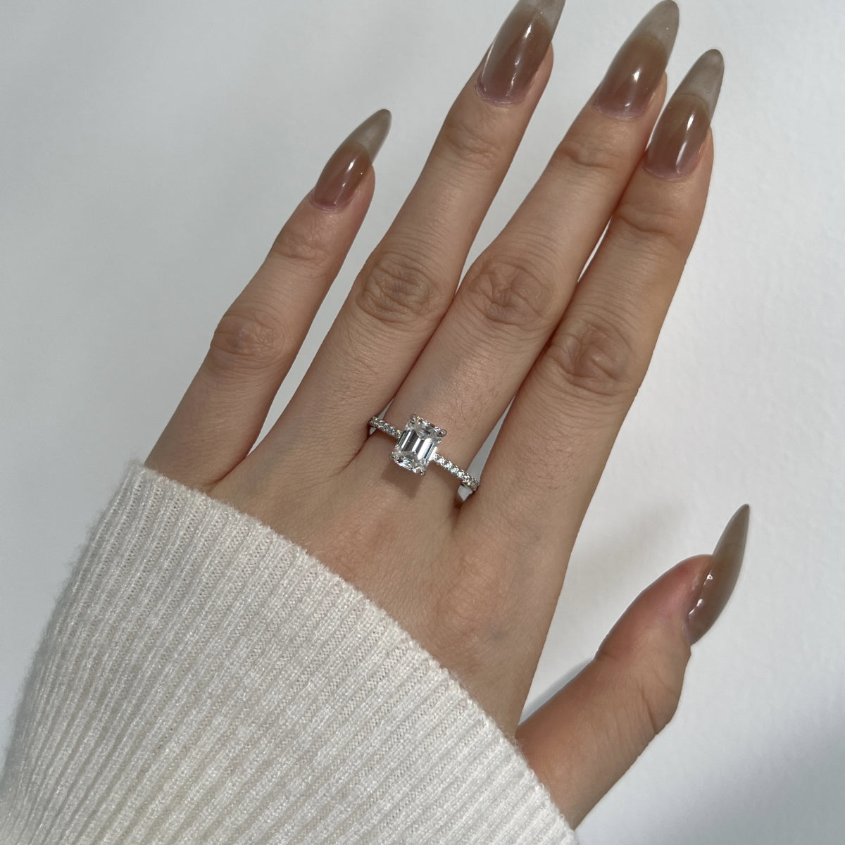 “Venice” Emerald-Cut Moissanite Pavé Ring