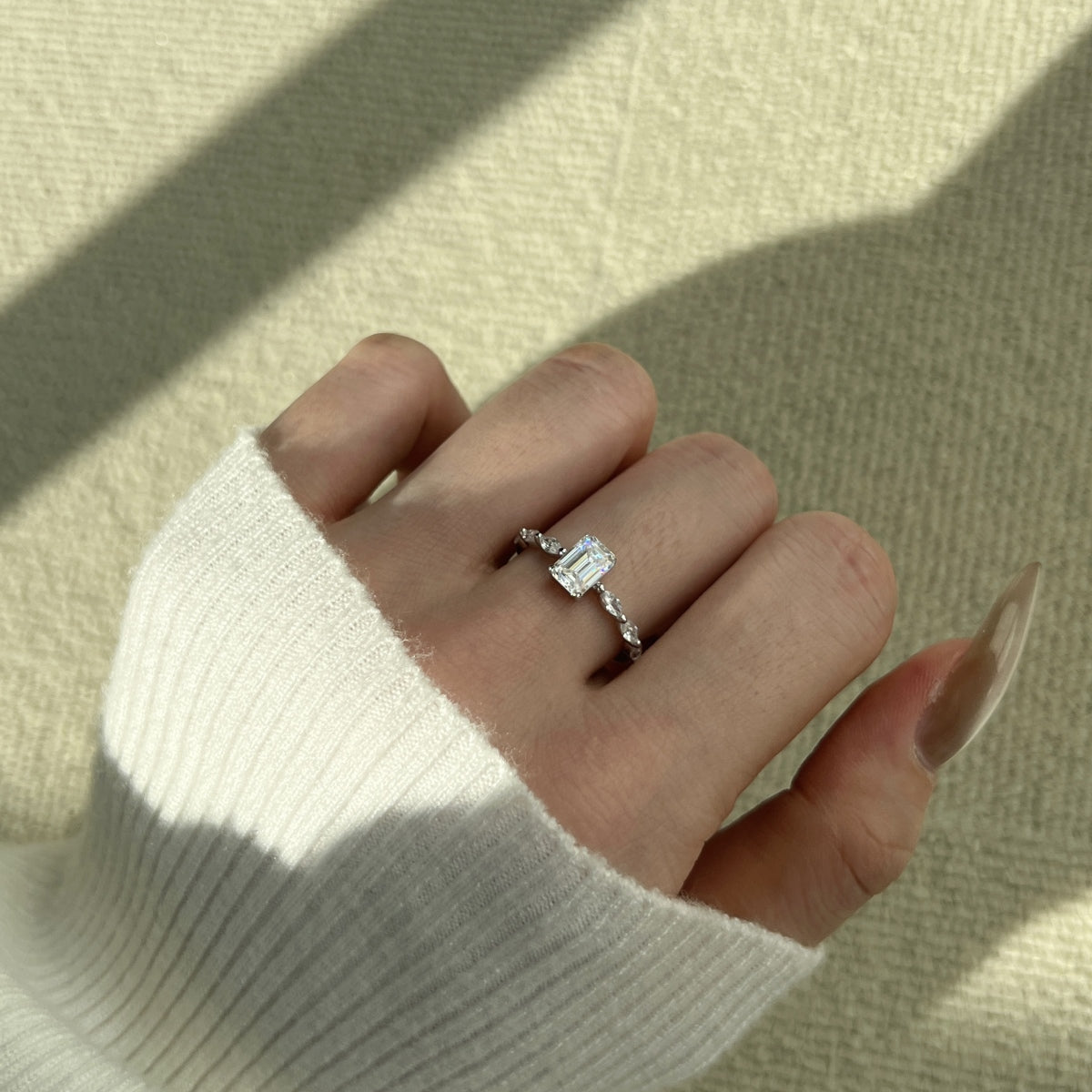 “Melanie” Emerald-Cut Moissanite Ring