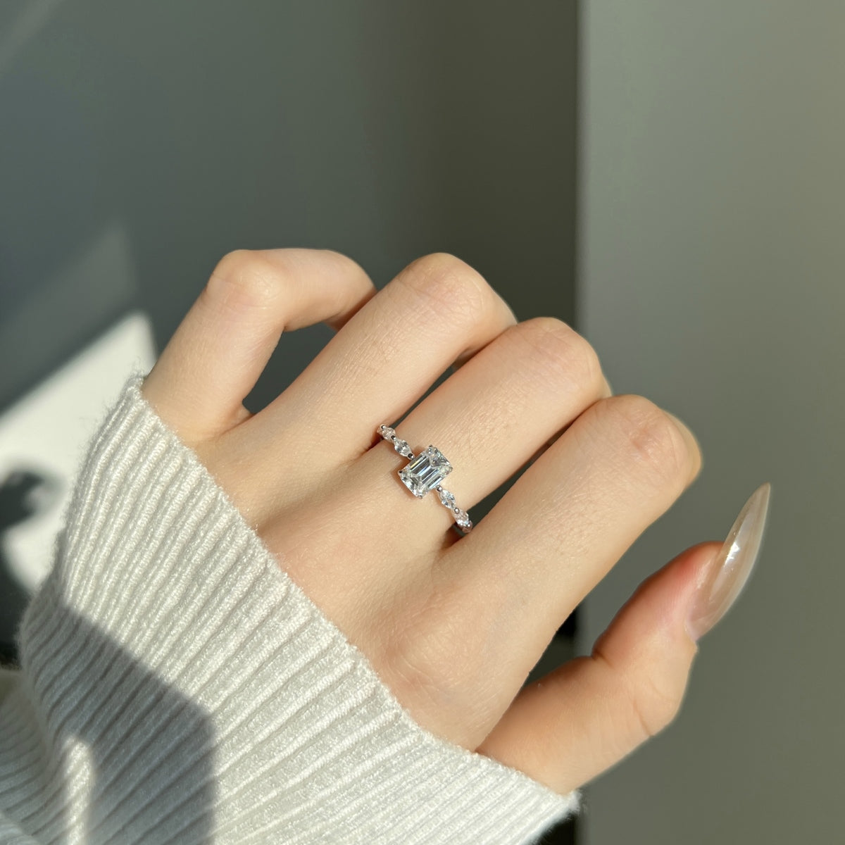 “Melanie” Emerald-Cut Moissanite Ring