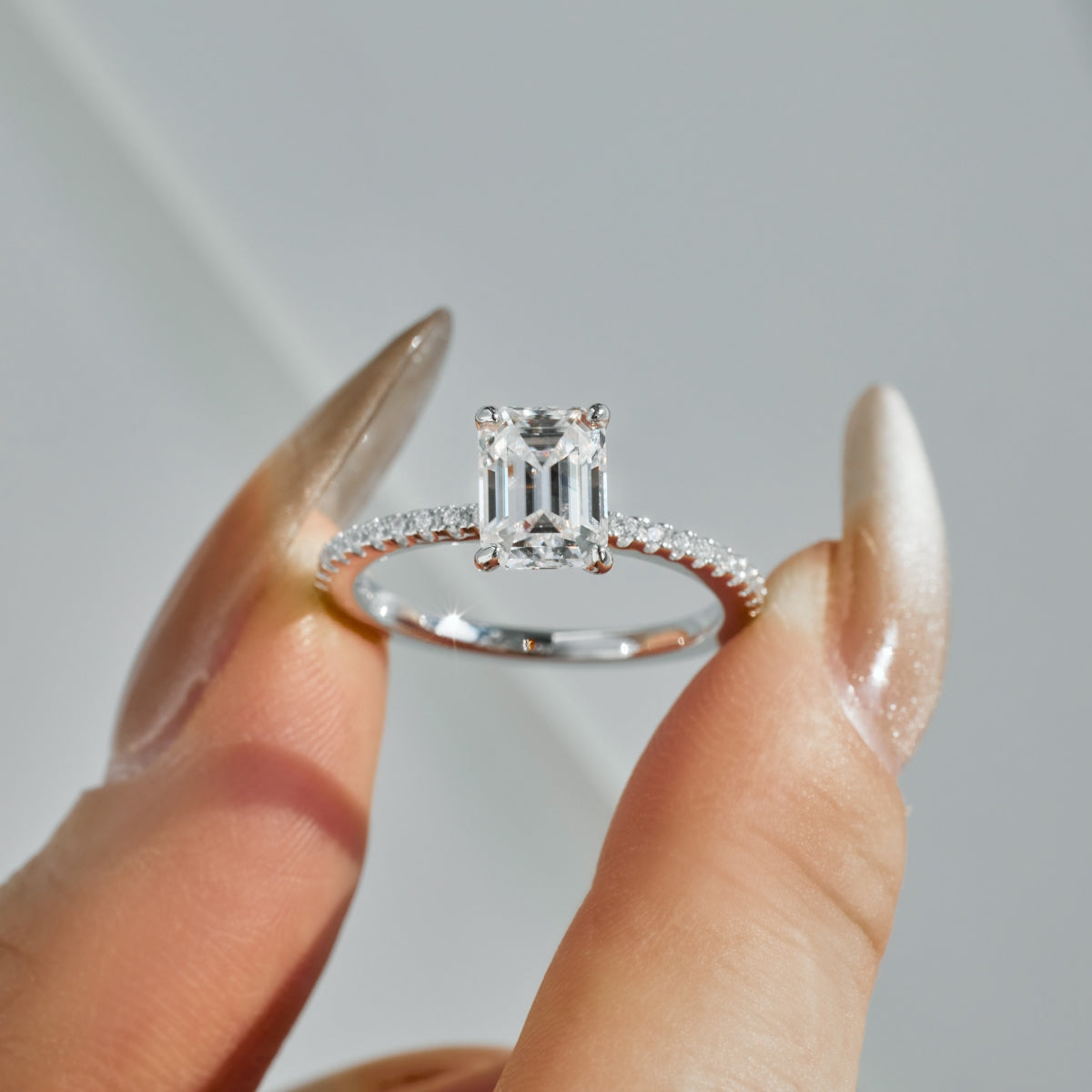 “Venice” Emerald-Cut Moissanite Pavé Ring