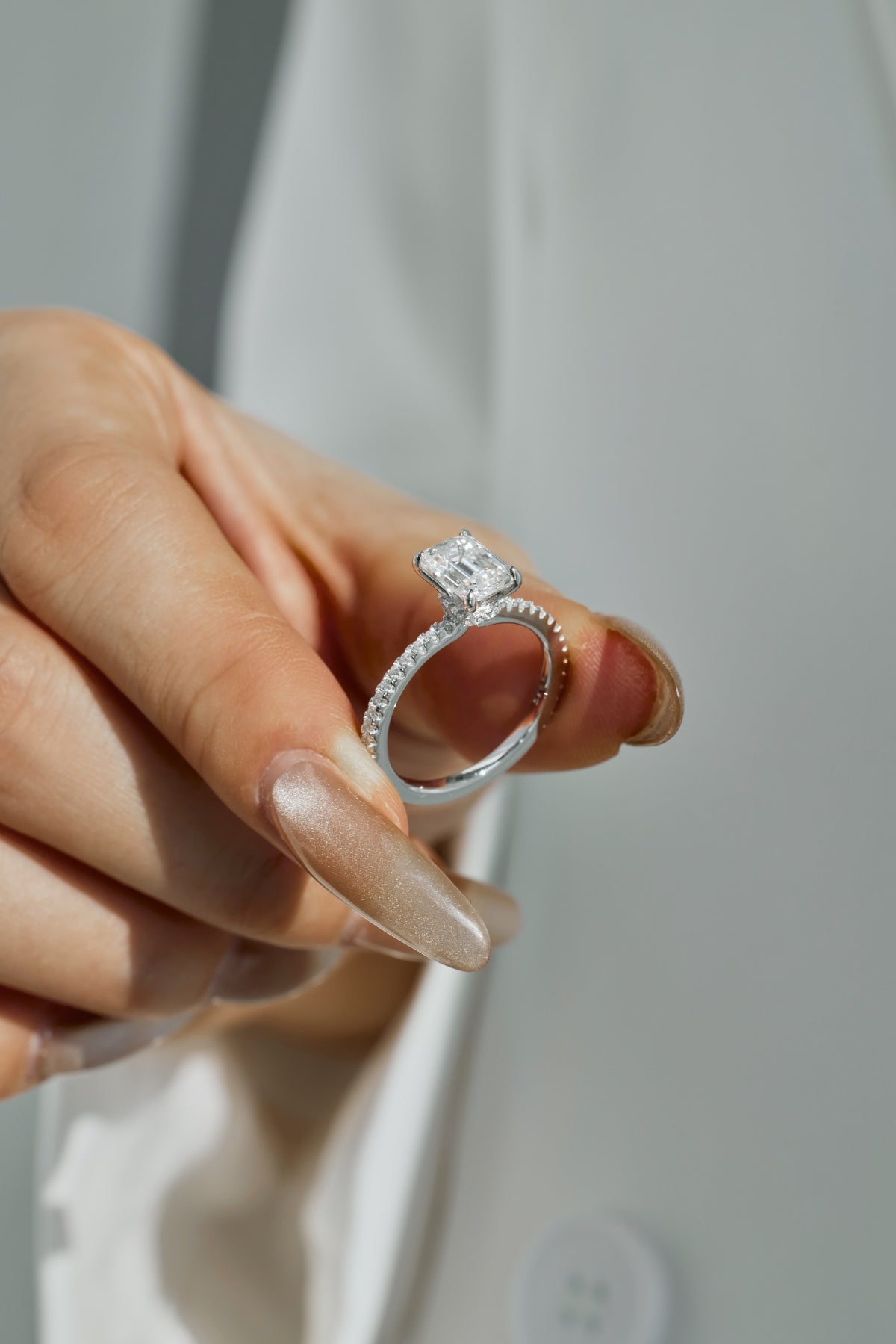“Venice” Emerald-Cut Moissanite Pavé Ring