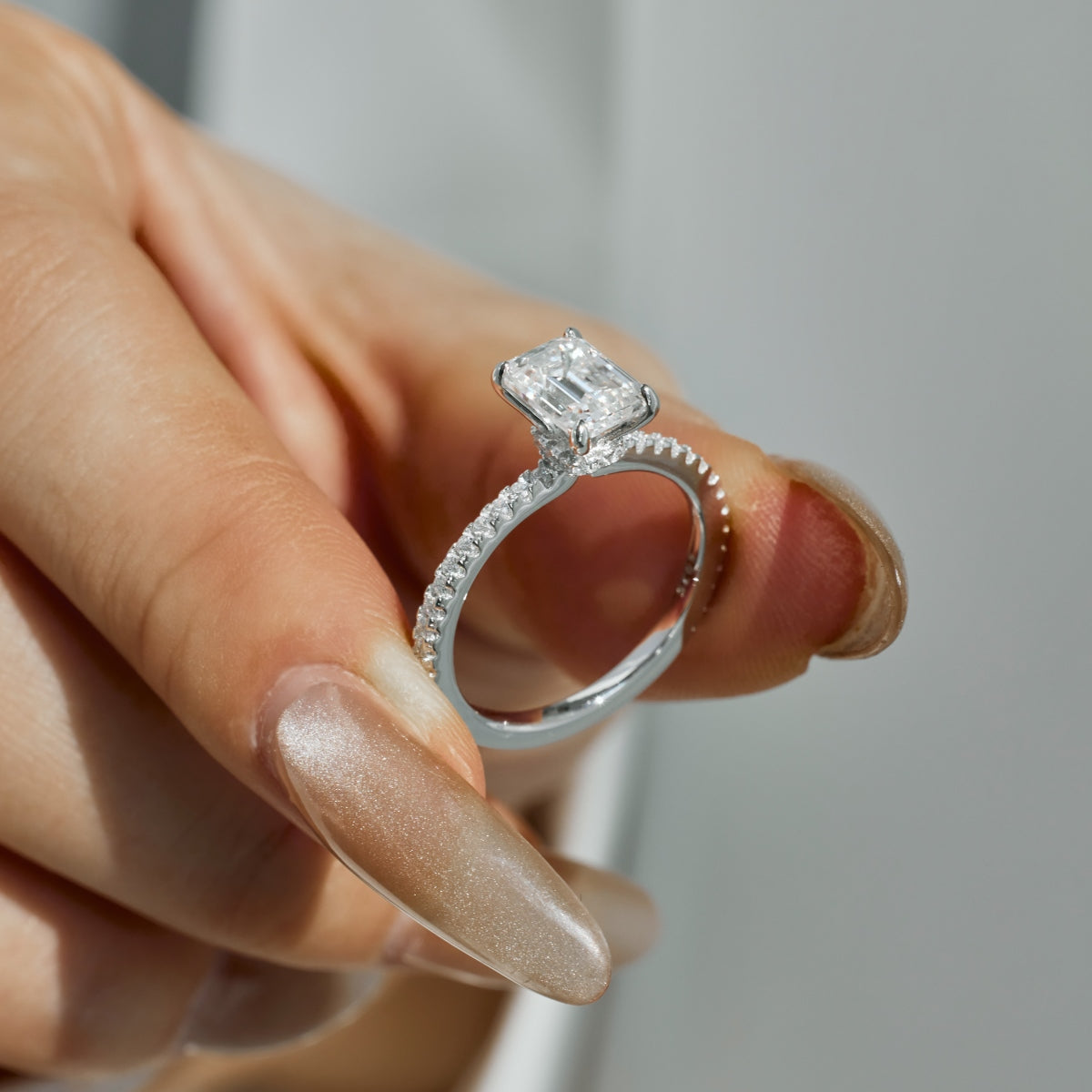 “Venice” Emerald-Cut Moissanite Pavé Ring