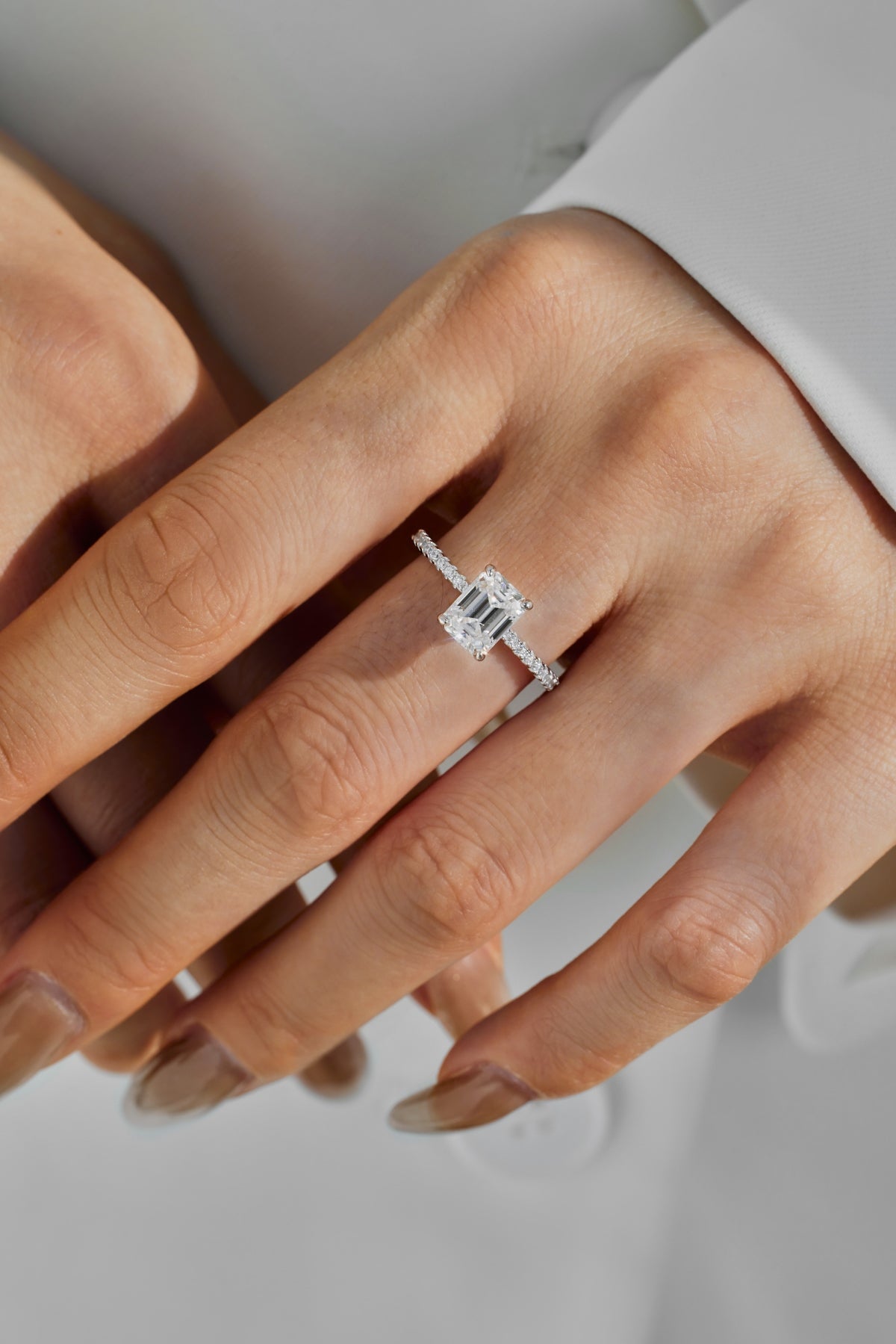 “Venice” Emerald-Cut Moissanite Pavé Ring