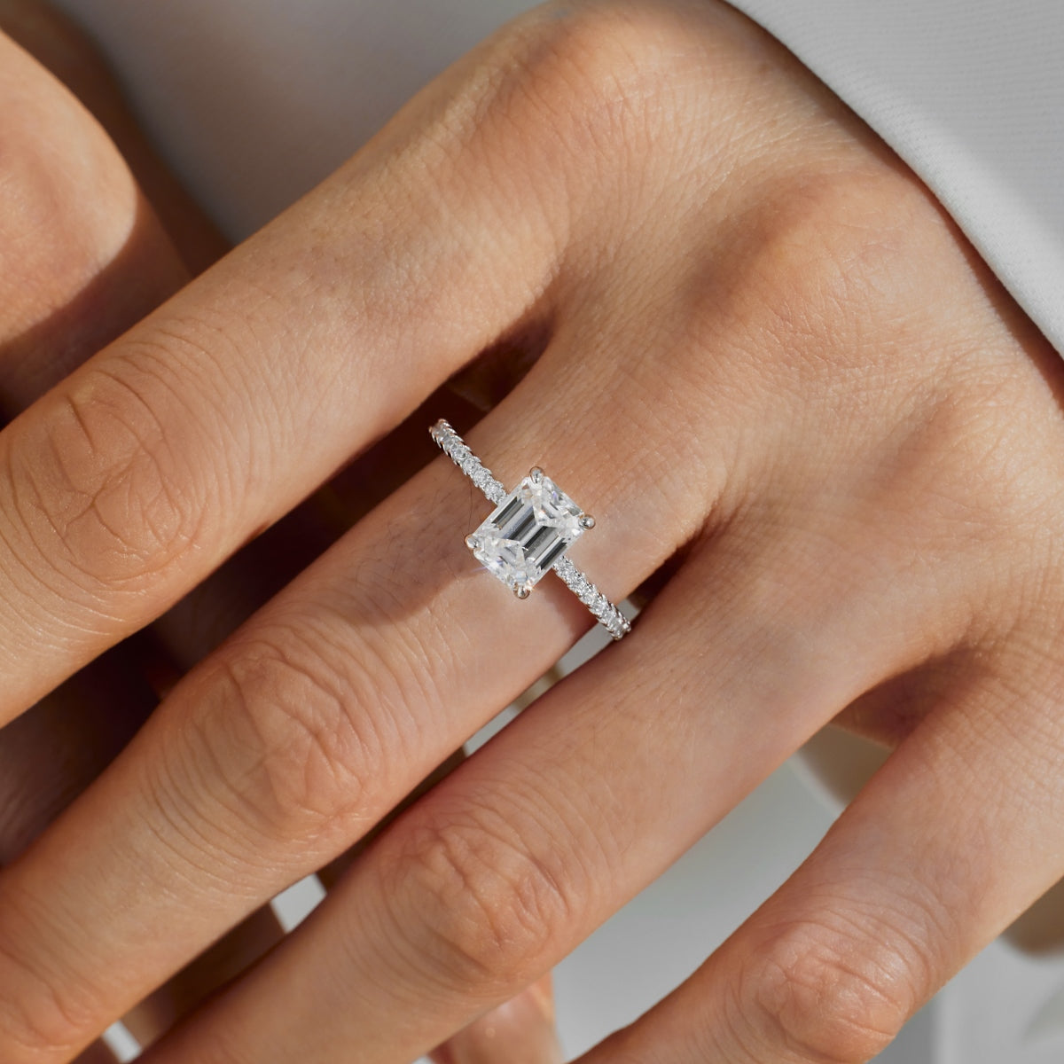 “Venice” Emerald-Cut Moissanite Pavé Ring