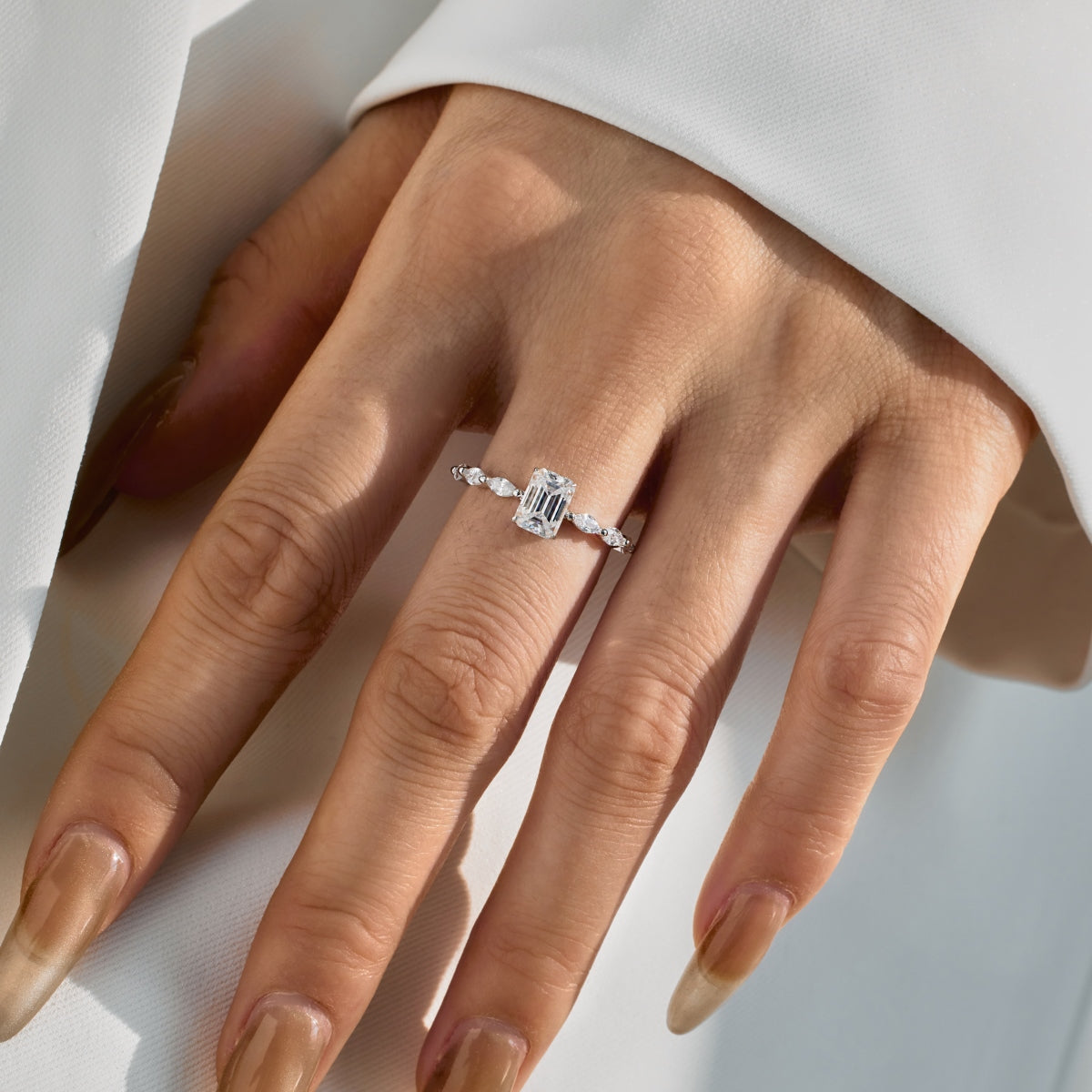 “Melanie” Emerald-Cut Moissanite Ring
