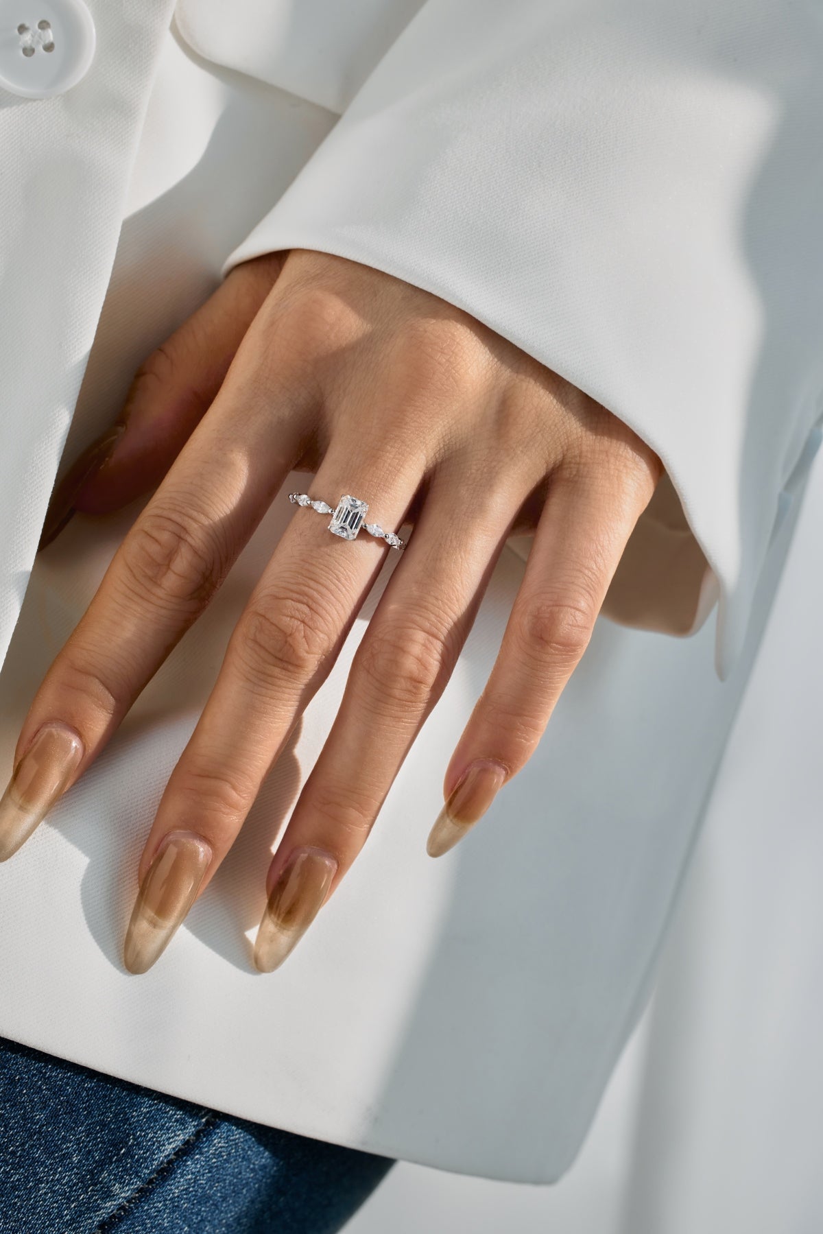 “Melanie” Emerald-Cut Moissanite Ring