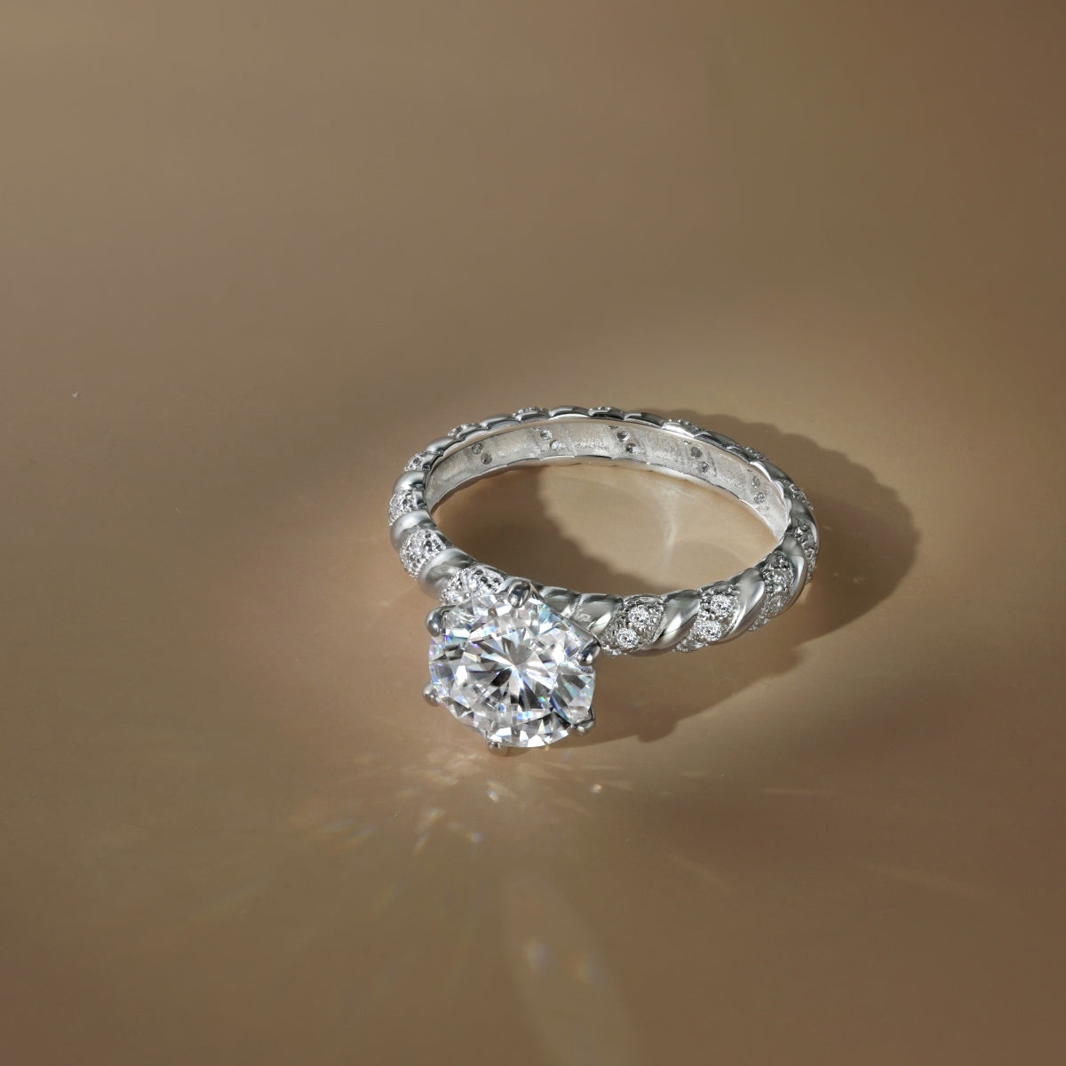 Audrey Luxe – The 2-Carat Moissanite Solitaire Ring in Rhodium-Plated Silver