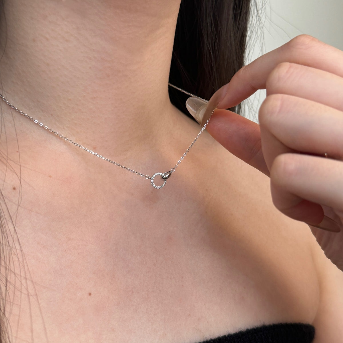 "Linked Grace" Circle Pendant Necklace Connection in Form. Sparkle in Spirit.