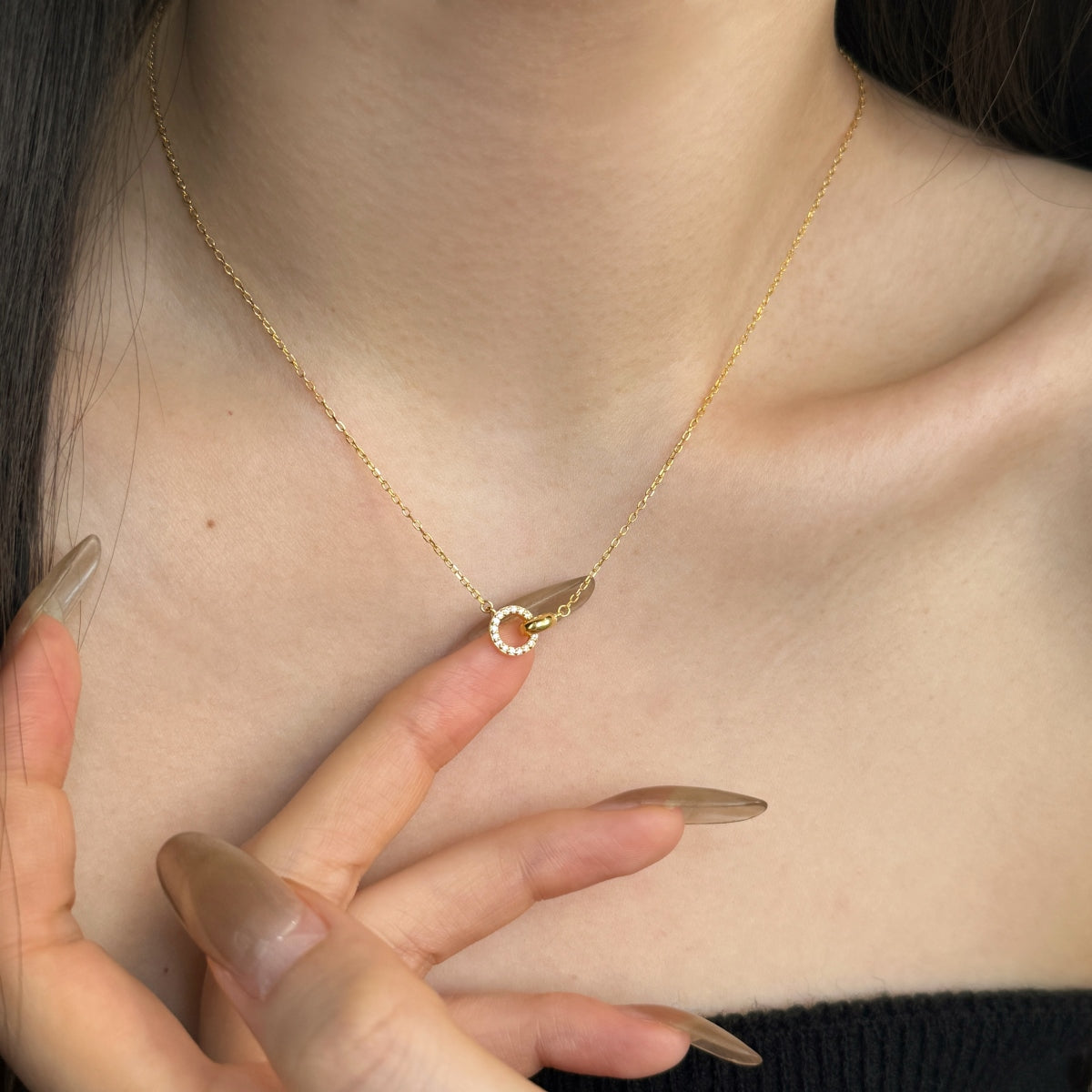 "Linked Grace" Circle Pendant Necklace Connection in Form. Sparkle in Spirit.