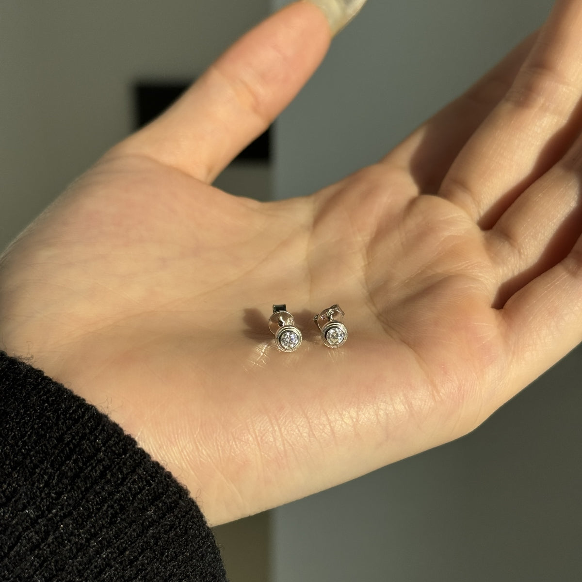 “Leina” Bezel-Set Stud Earrings and Solitaire Necklace