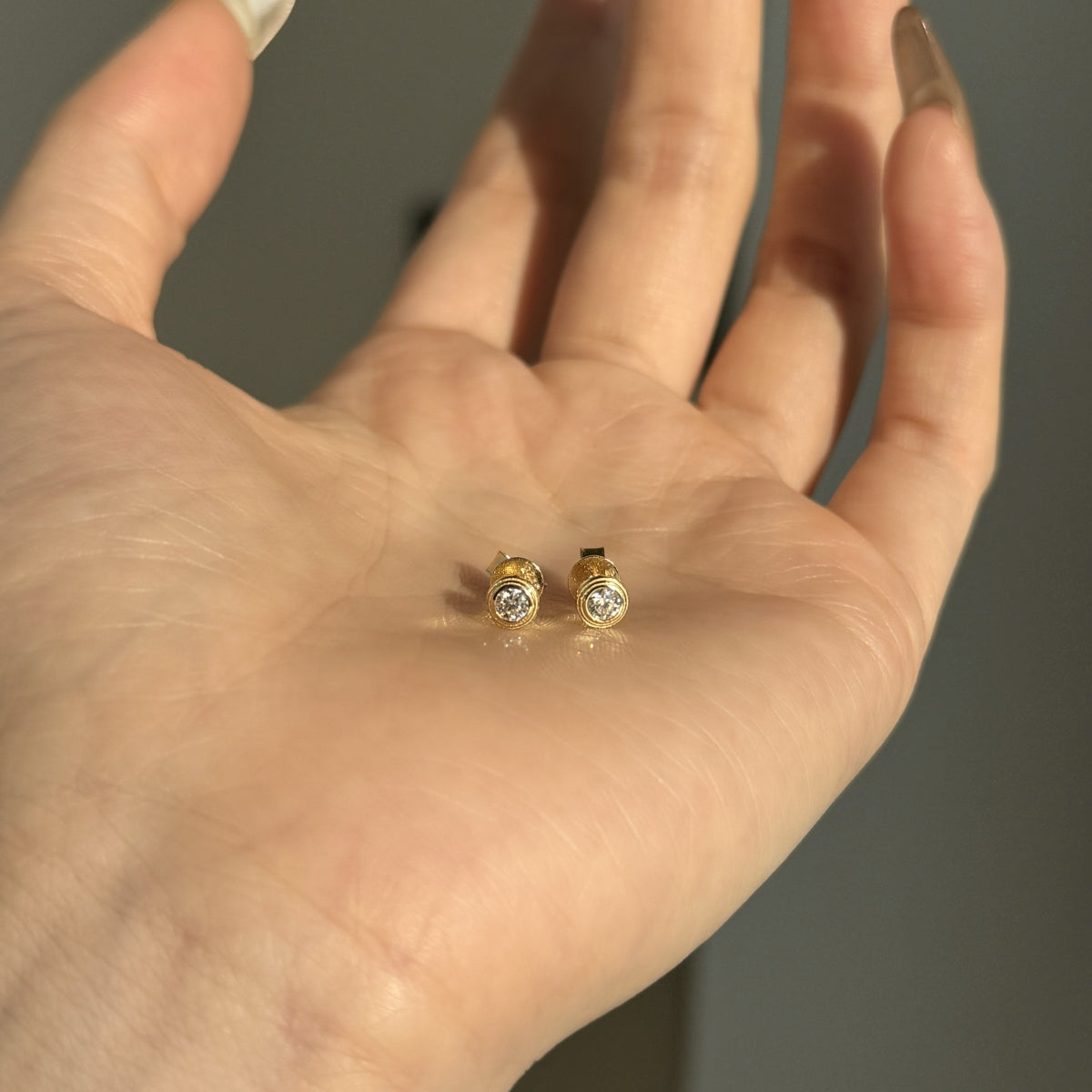 “Leina” Bezel-Set Stud Earrings and Solitaire Necklace