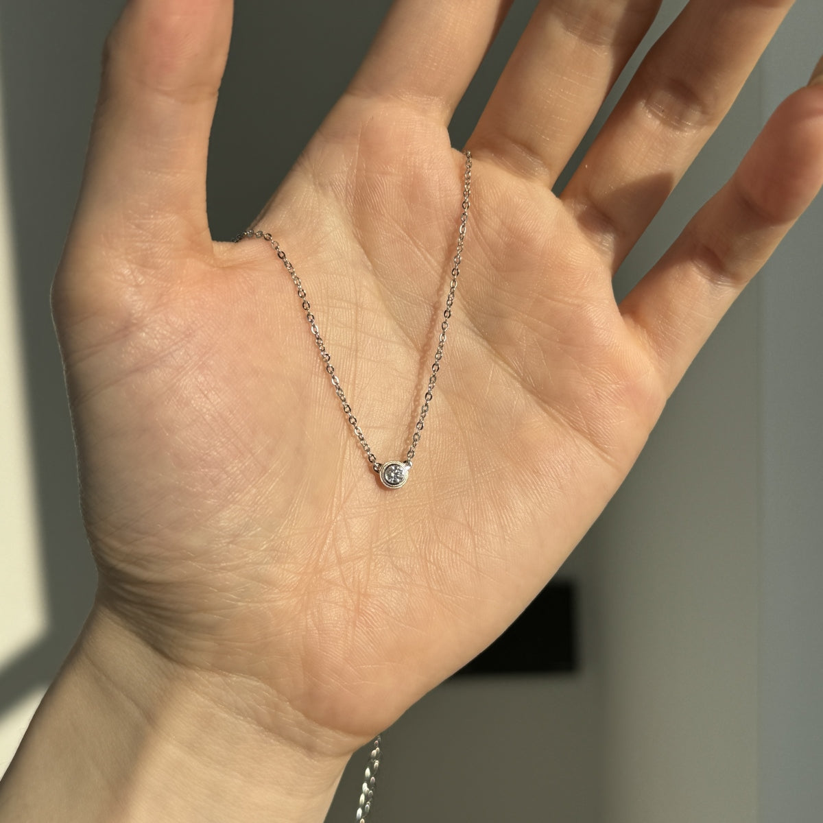 “Leina” Bezel-Set Stud Earrings and Solitaire Necklace