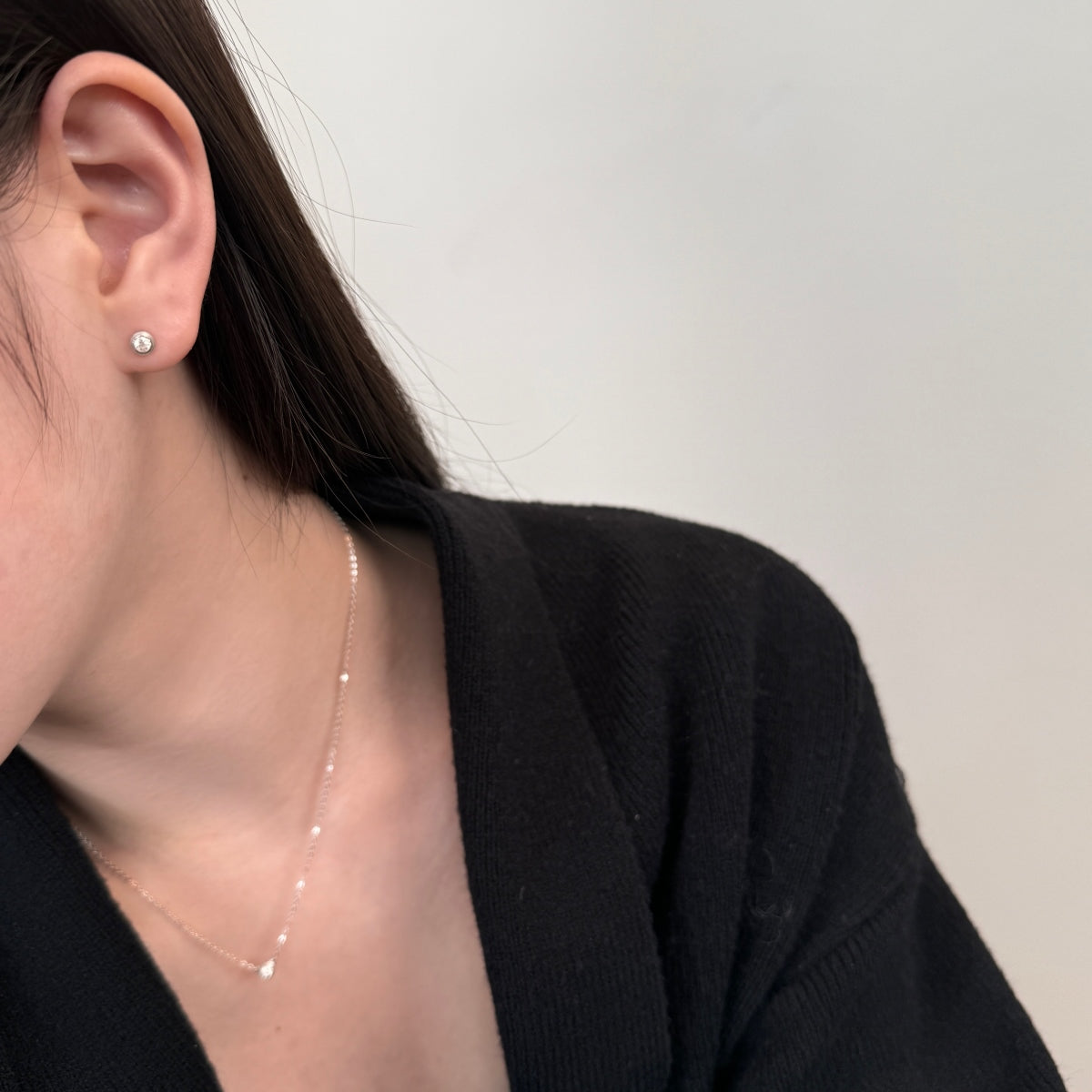 “Leina” Bezel-Set Stud Earrings and Solitaire Necklace