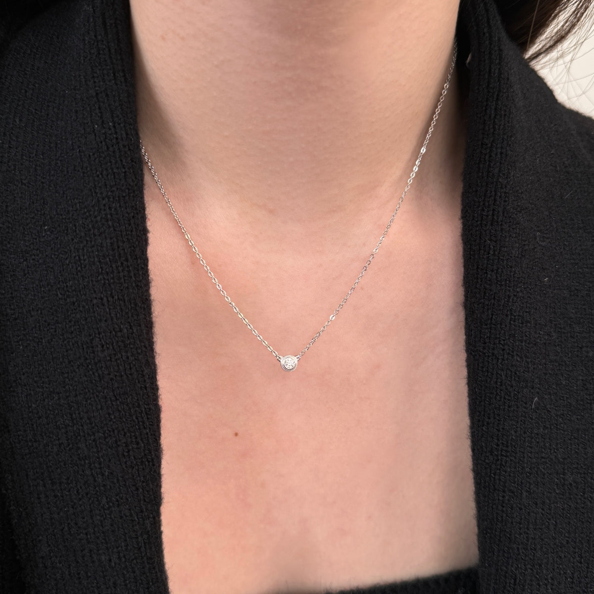 “Leina” Bezel-Set Stud Earrings and Solitaire Necklace