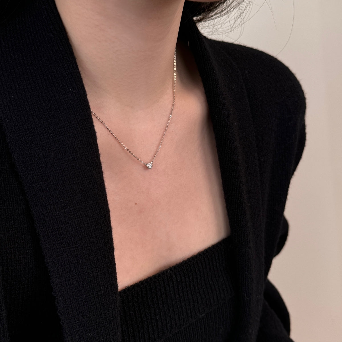 “Leina” Bezel-Set Stud Earrings and Solitaire Necklace