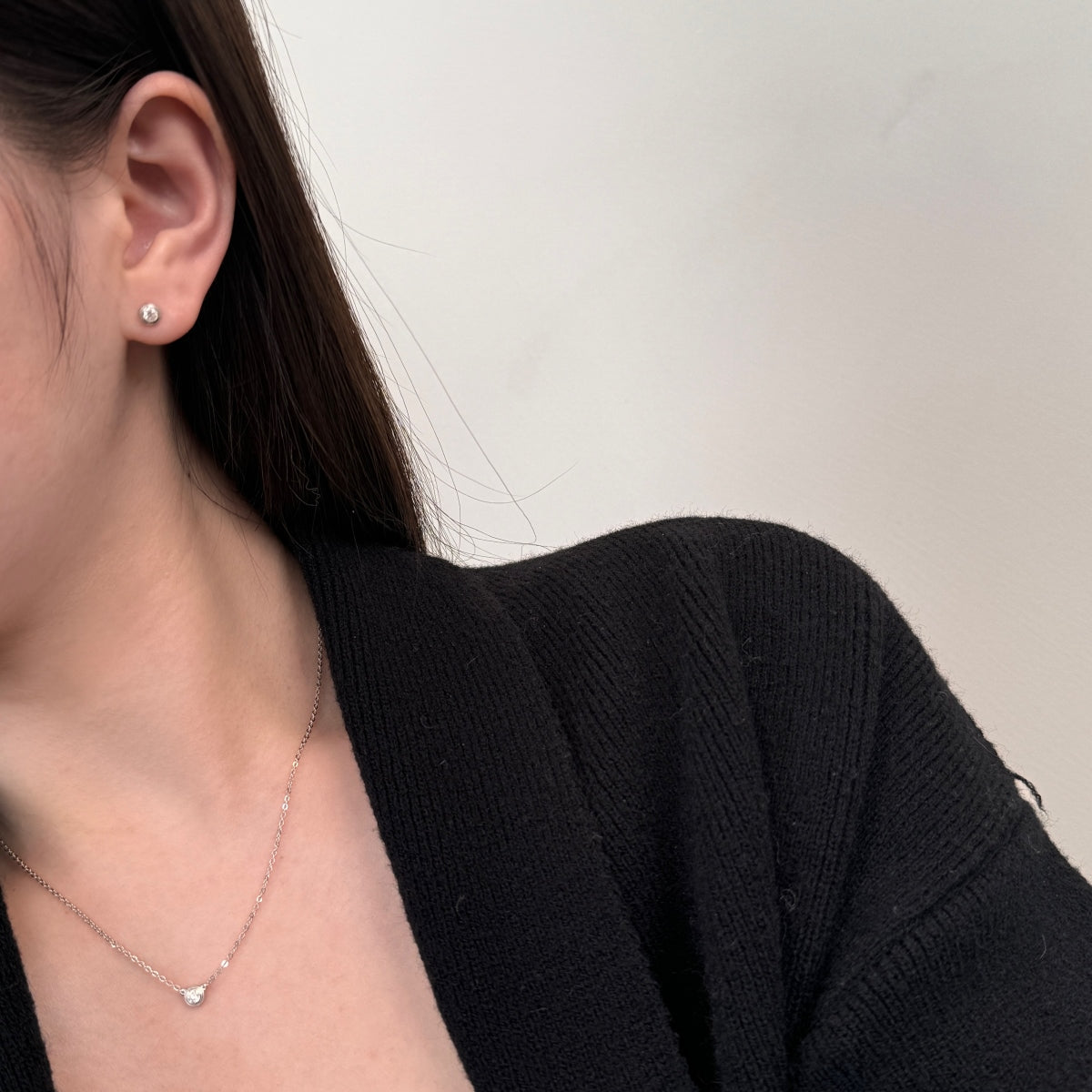 “Leina” Bezel-Set Stud Earrings and Solitaire Necklace