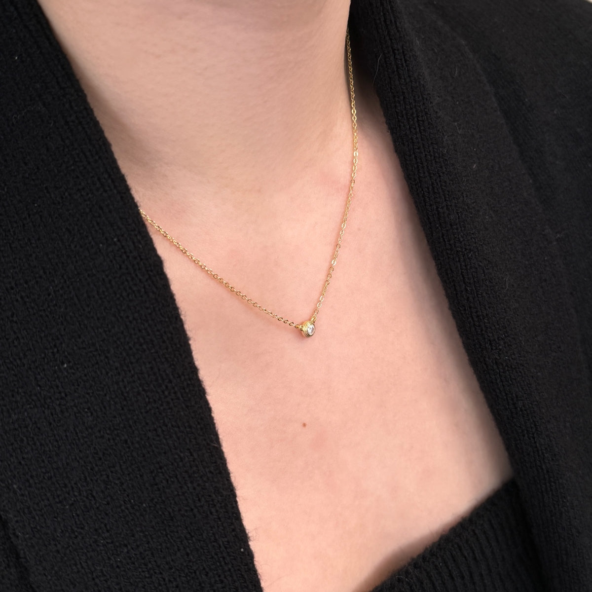 “Leina” Bezel-Set Stud Earrings and Solitaire Necklace