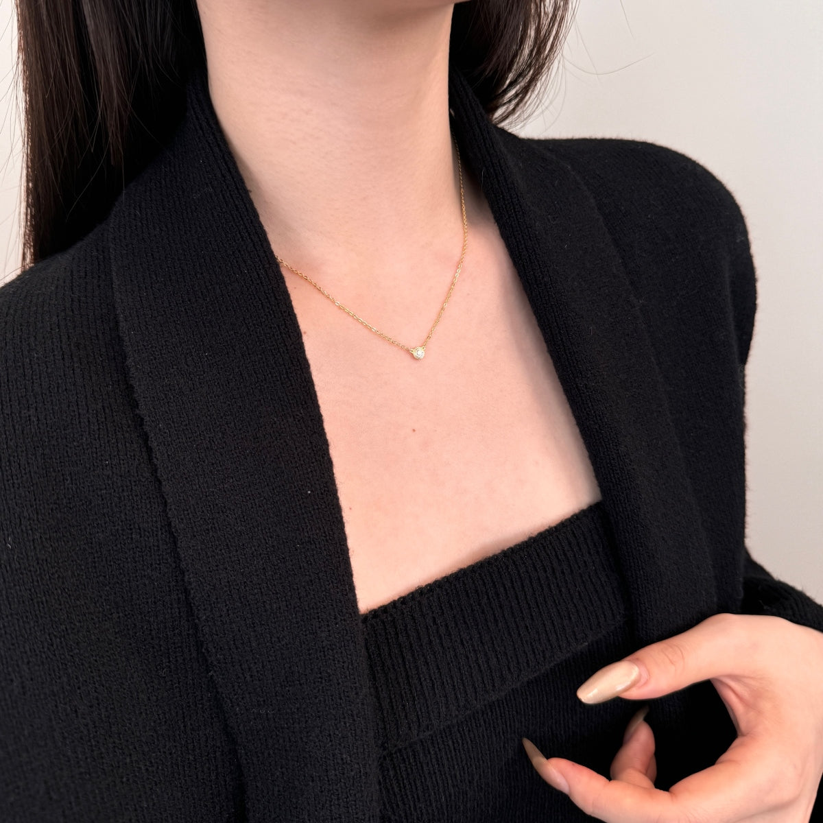 “Leina” Bezel-Set Stud Earrings and Solitaire Necklace