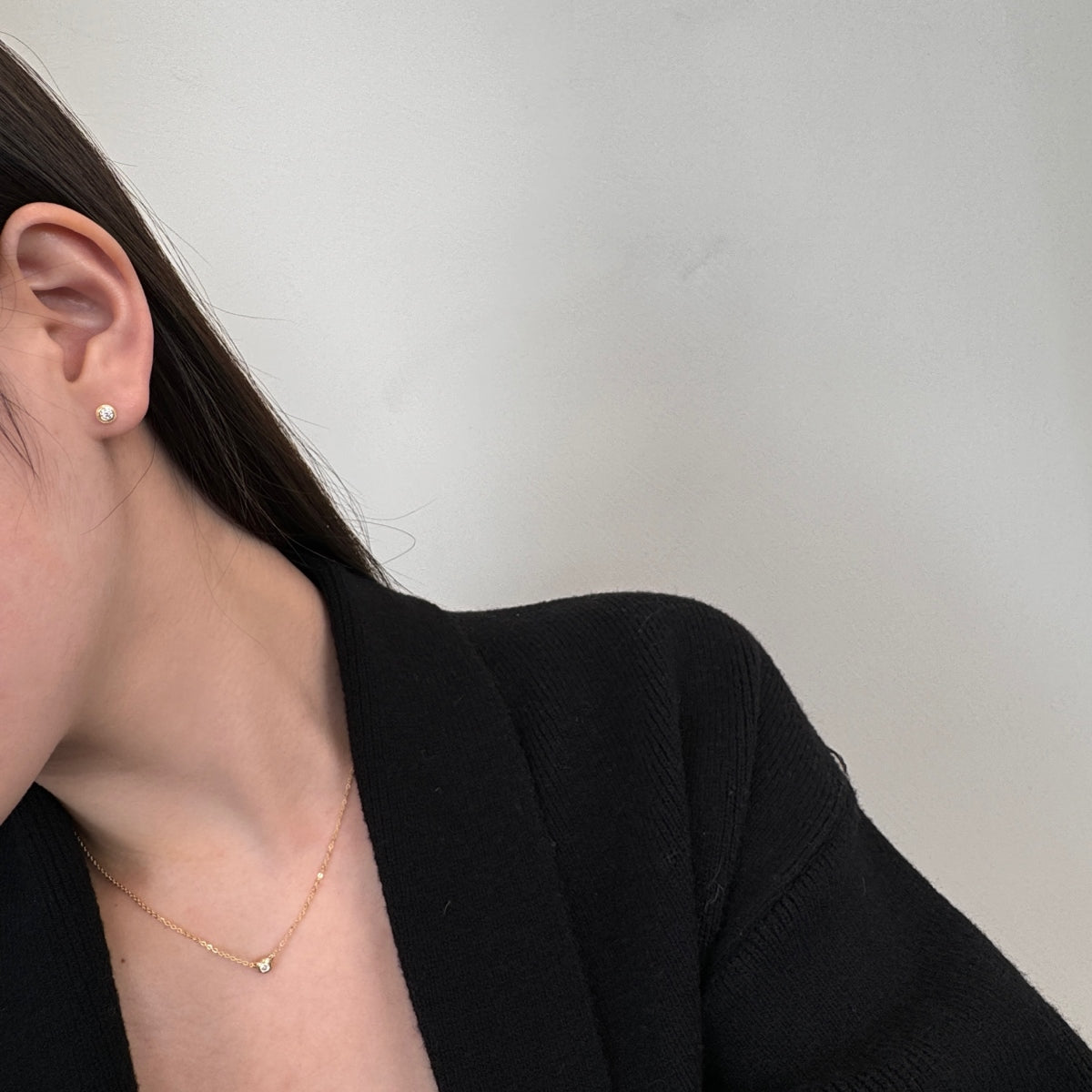 “Leina” Bezel-Set Stud Earrings and Solitaire Necklace