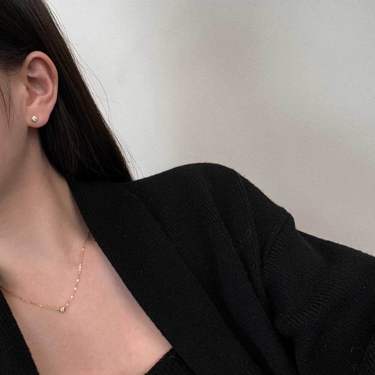 “Leina” Bezel-Set Stud Earrings and Solitaire Necklace