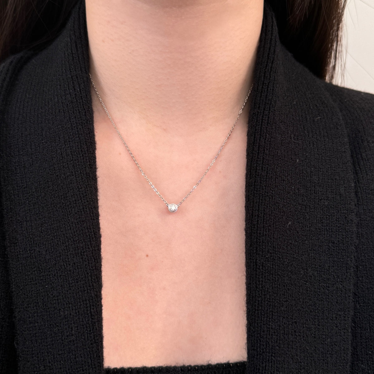 “Leina” Bezel-Set Stud Earrings and Solitaire Necklace