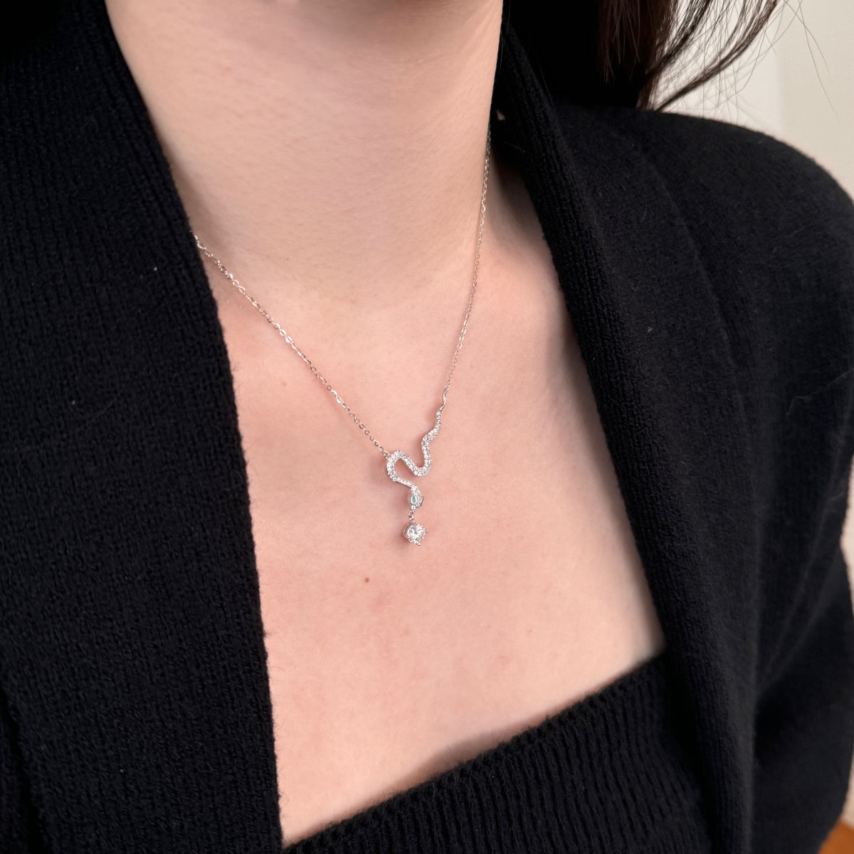 “Serpentina” Moissanite Snake Pendant Necklace