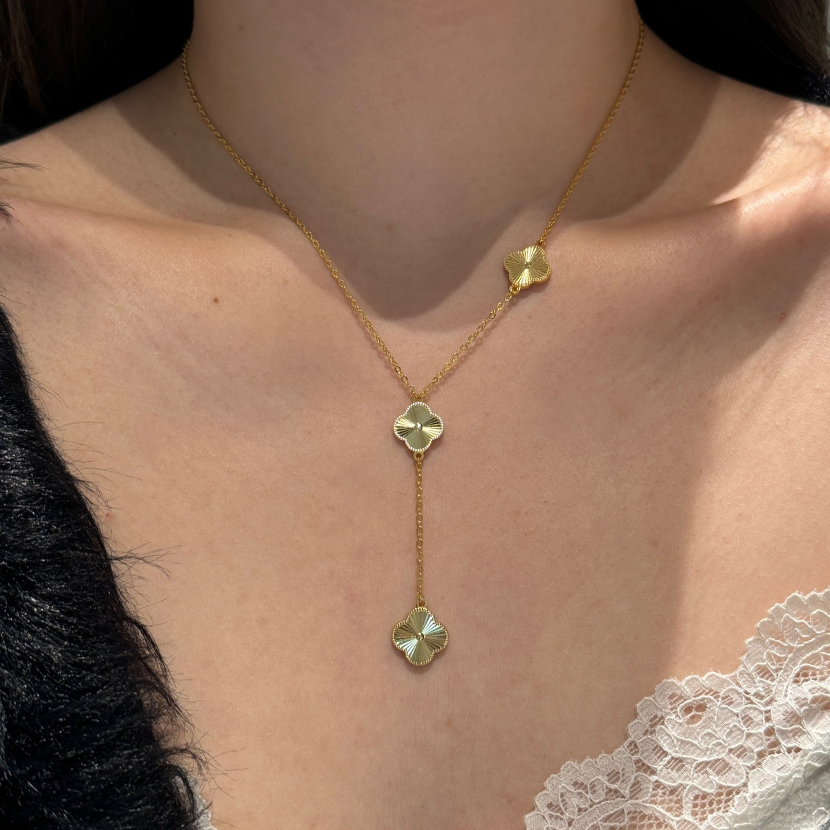 Solene Y-Clover Necklace 925 Sterling Silver | 18K Gold Plating | Matte Clover Finish