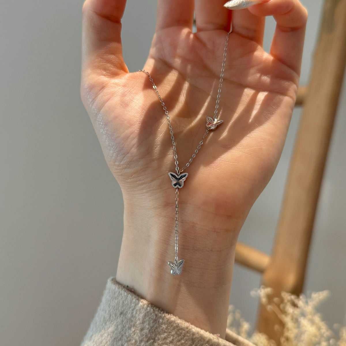 Celestia Flutter Y-Necklace 925 Sterling Silver | 18K Gold Plating | Adjustable Fit