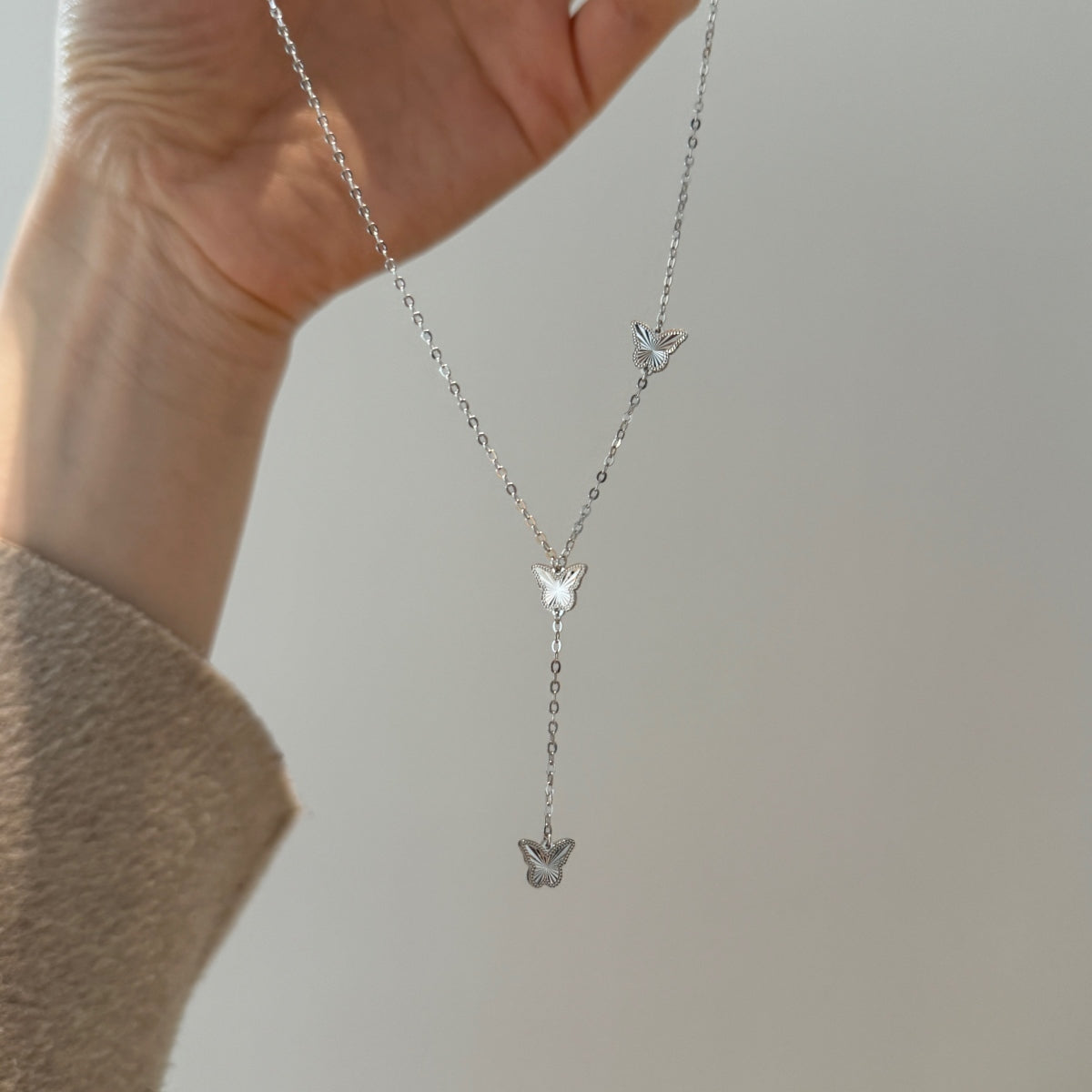 Celestia Flutter Y-Necklace 925 Sterling Silver | 18K Gold Plating | Adjustable Fit