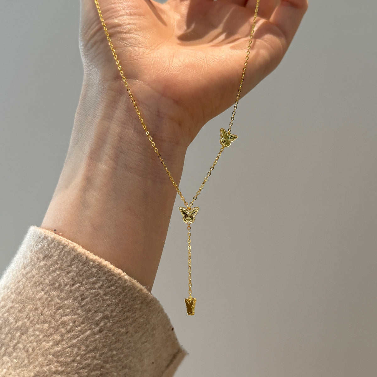 Celestia Flutter Y-Necklace 925 Sterling Silver | 18K Gold Plating | Adjustable Fit
