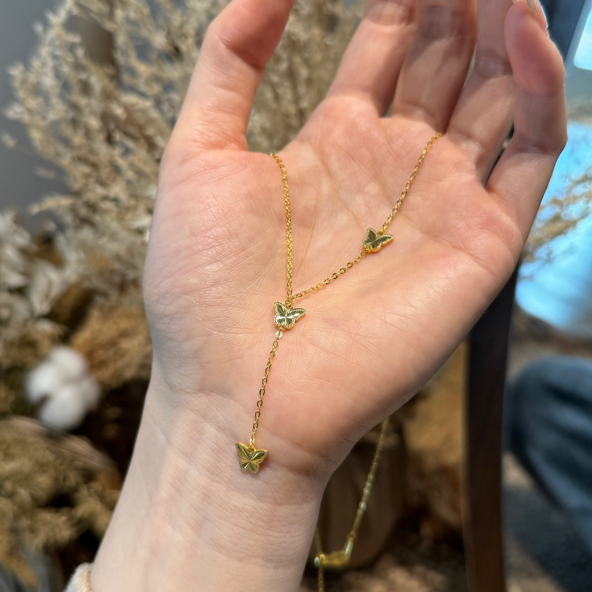 Celestia Flutter Y-Necklace 925 Sterling Silver | 18K Gold Plating | Adjustable Fit