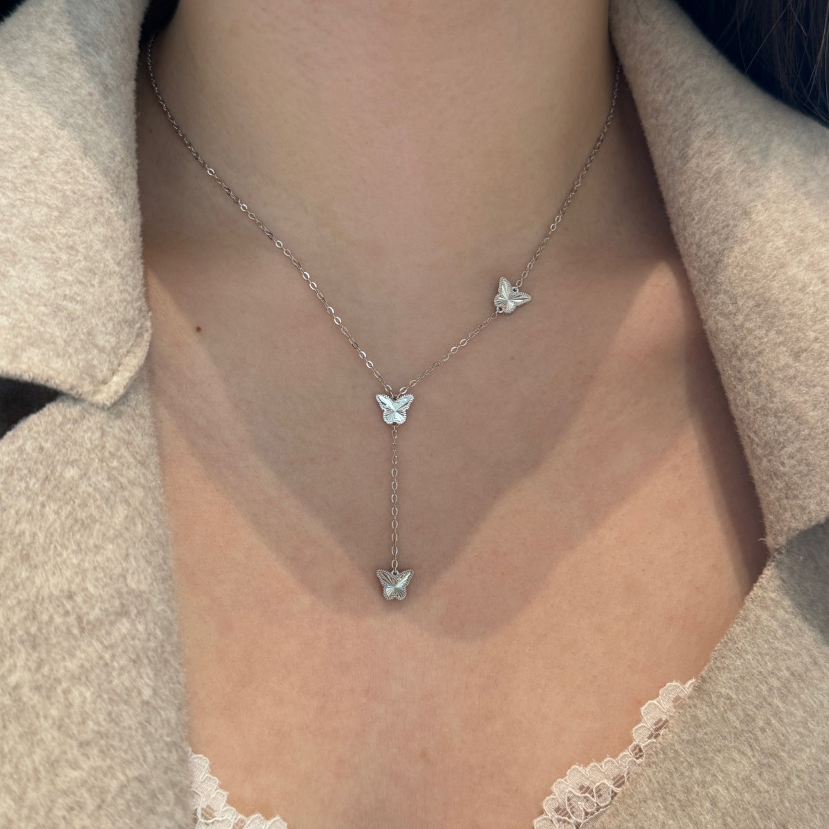 Celestia Flutter Y-Necklace 925 Sterling Silver | 18K Gold Plating | Adjustable Fit