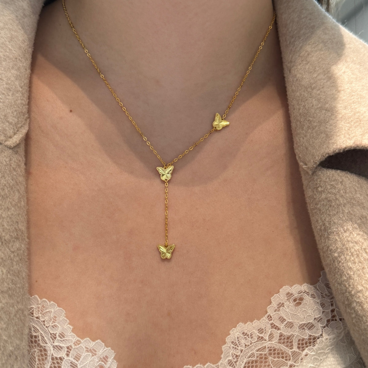 Celestia Flutter Y-Necklace 925 Sterling Silver | 18K Gold Plating | Adjustable Fit
