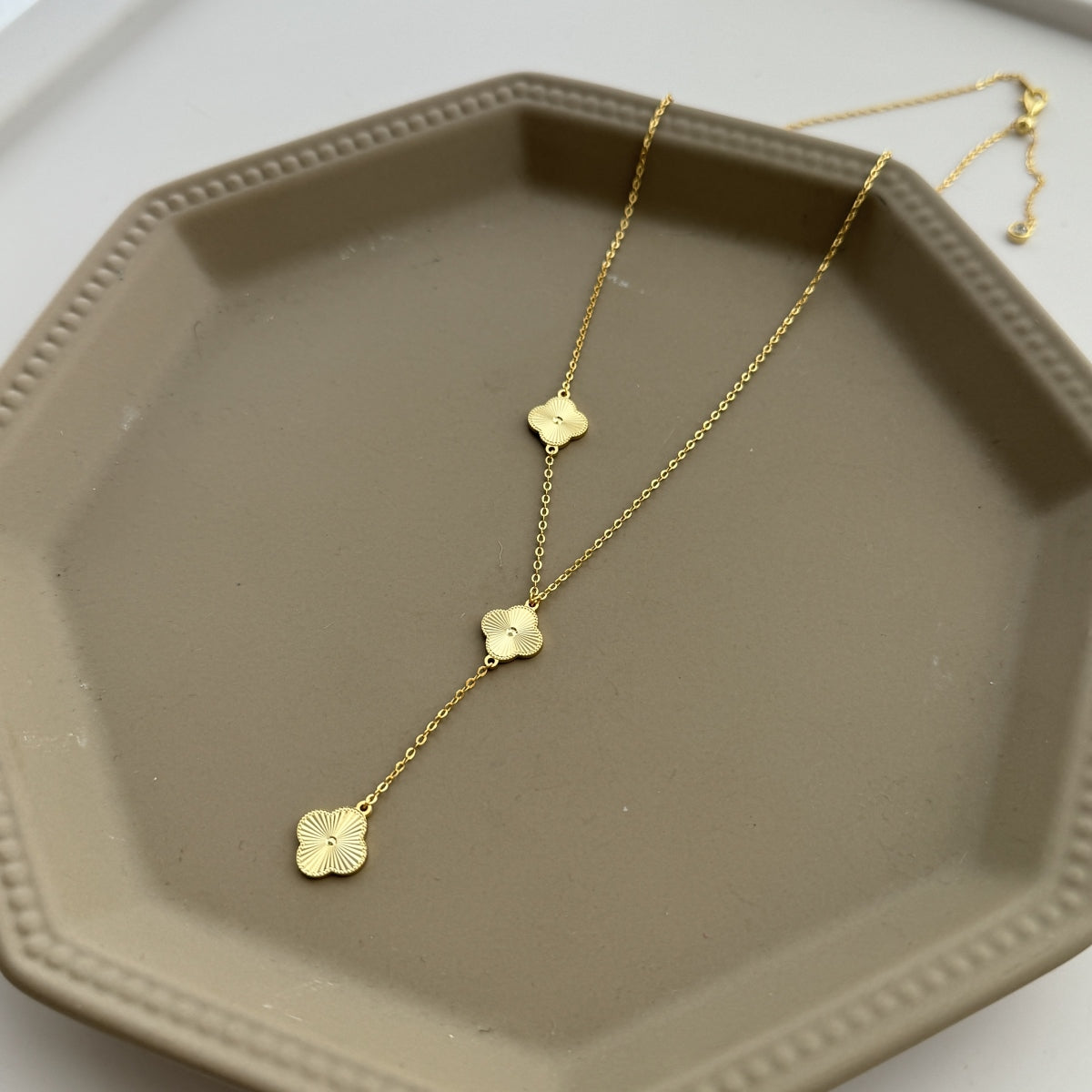 Solene Y-Clover Necklace 925 Sterling Silver | 18K Gold Plating | Matte Clover Finish